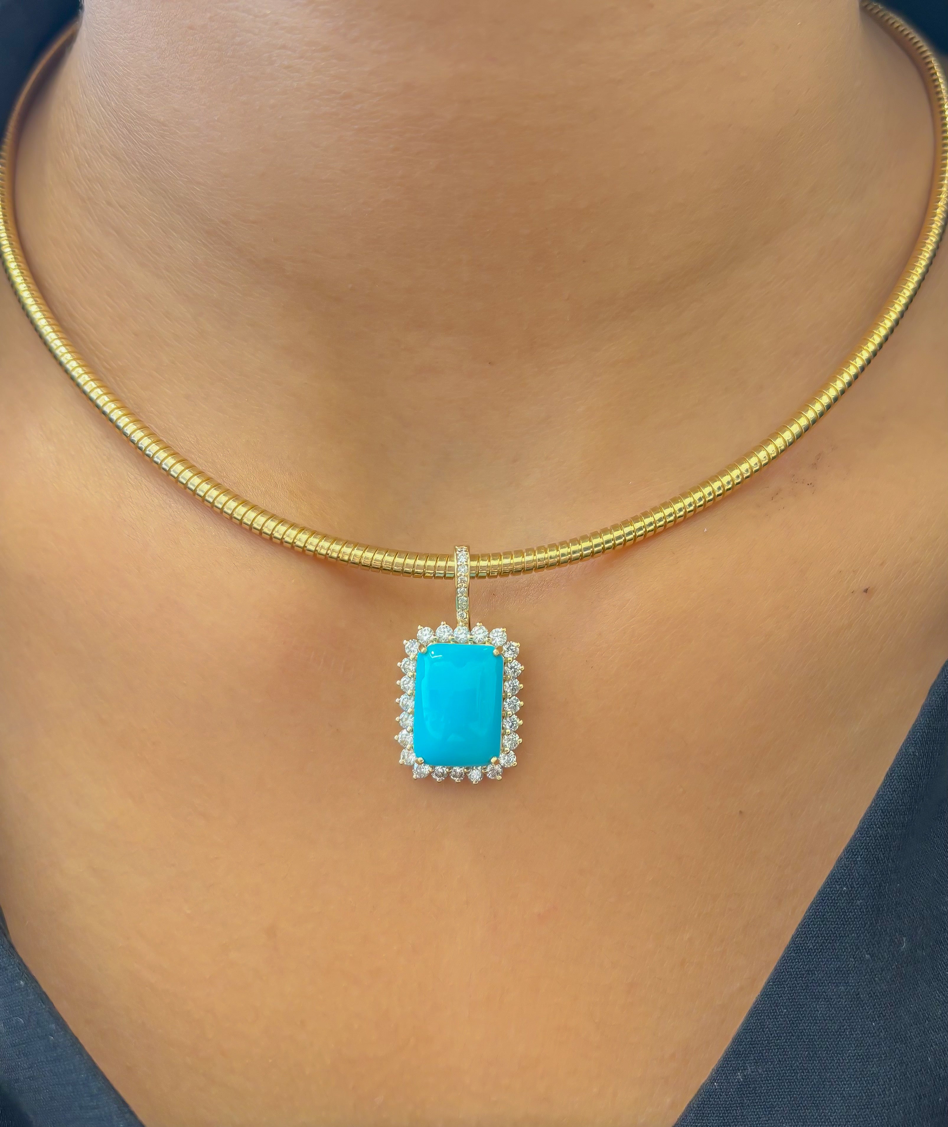 JPPD-1364/12919 Turquoise Halo Diamond Octagon Pendant | 14K