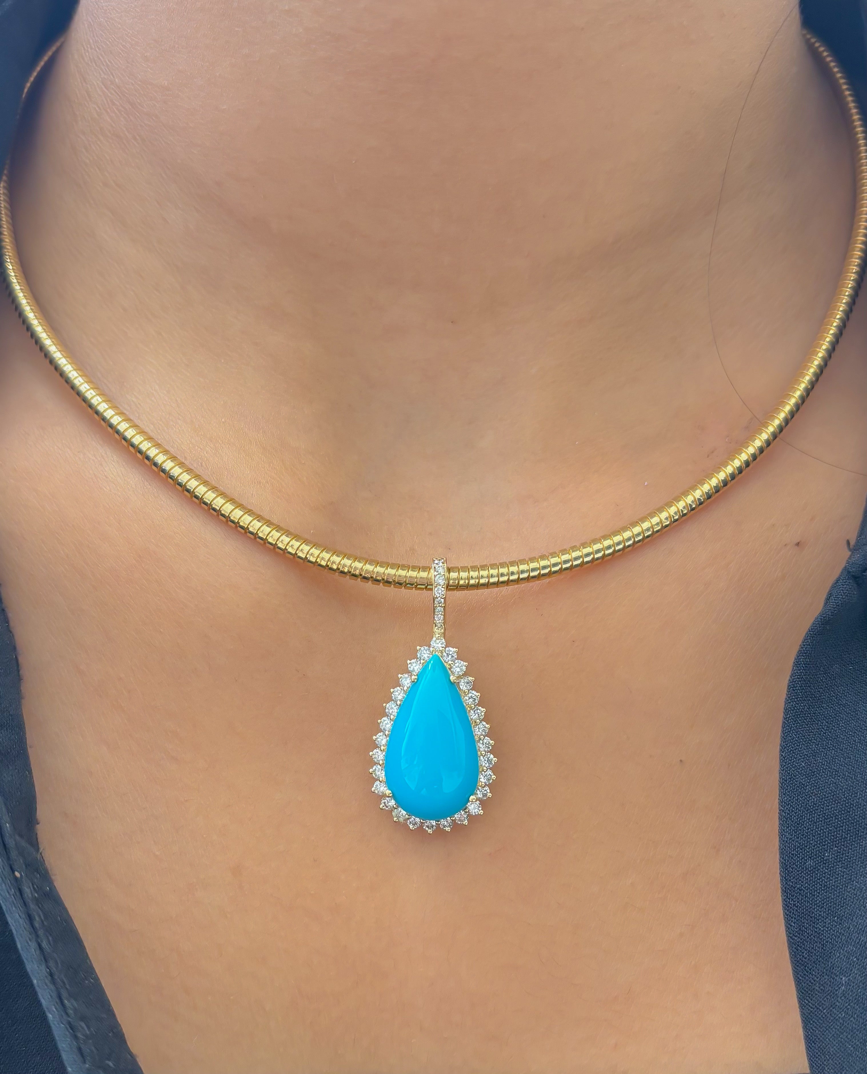 JPPD-1365/12920 Turquoise Diamond Pendant | 14K