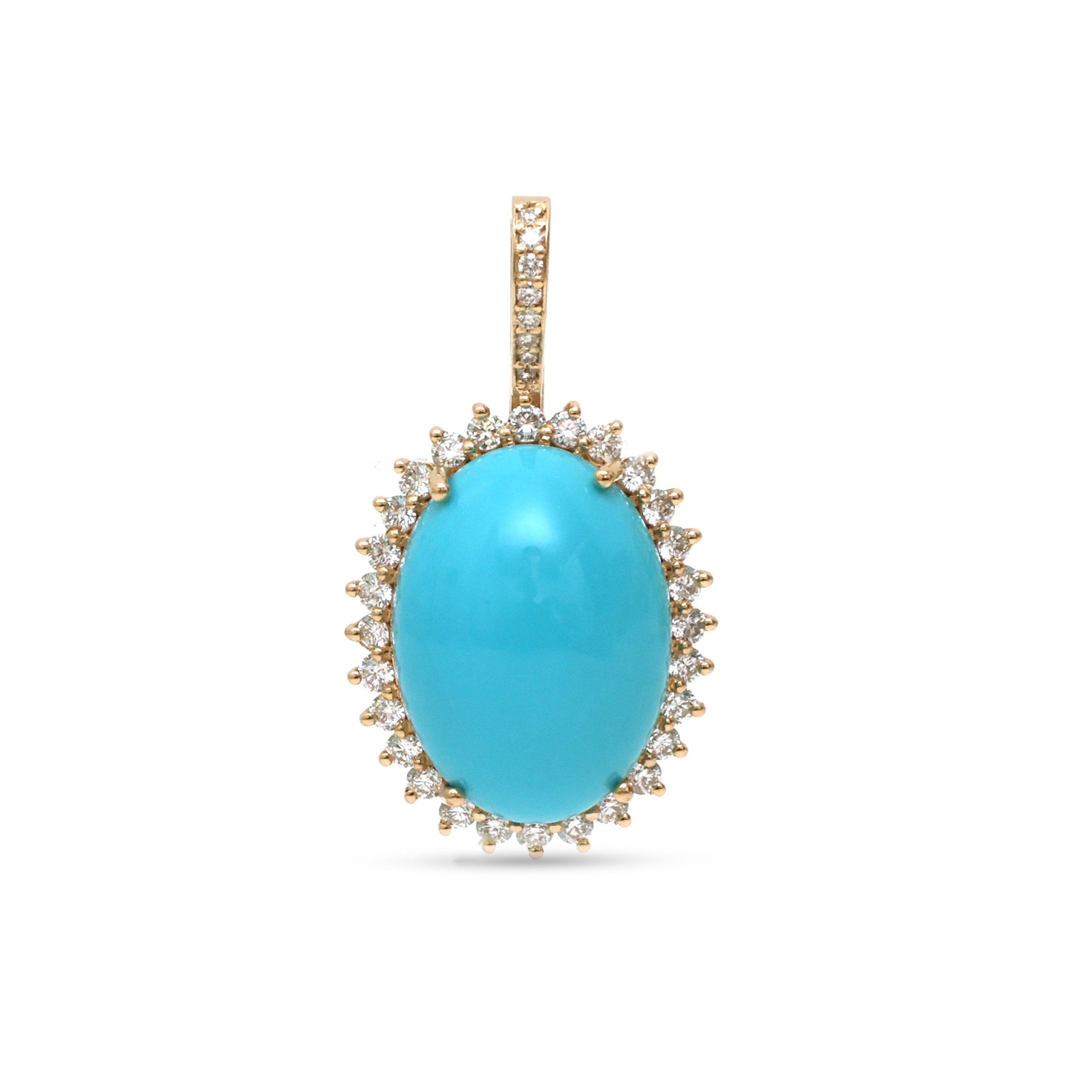 JPPD-1366/12921 Turquoise Halo Diamond Oval Pendant | 14K