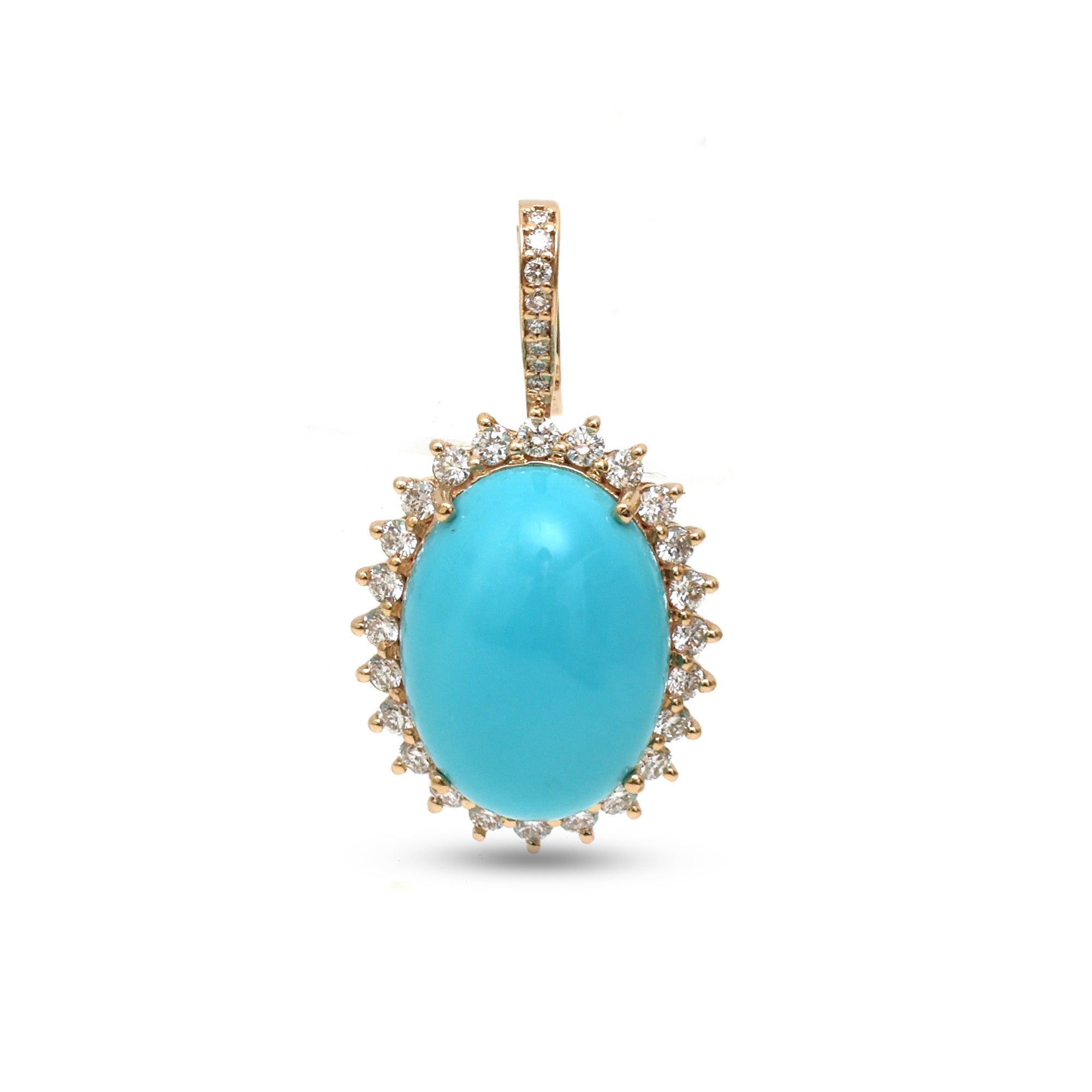JPPD-1367/12922 Turquoise Halo Diamond Oval Pendant | 14K