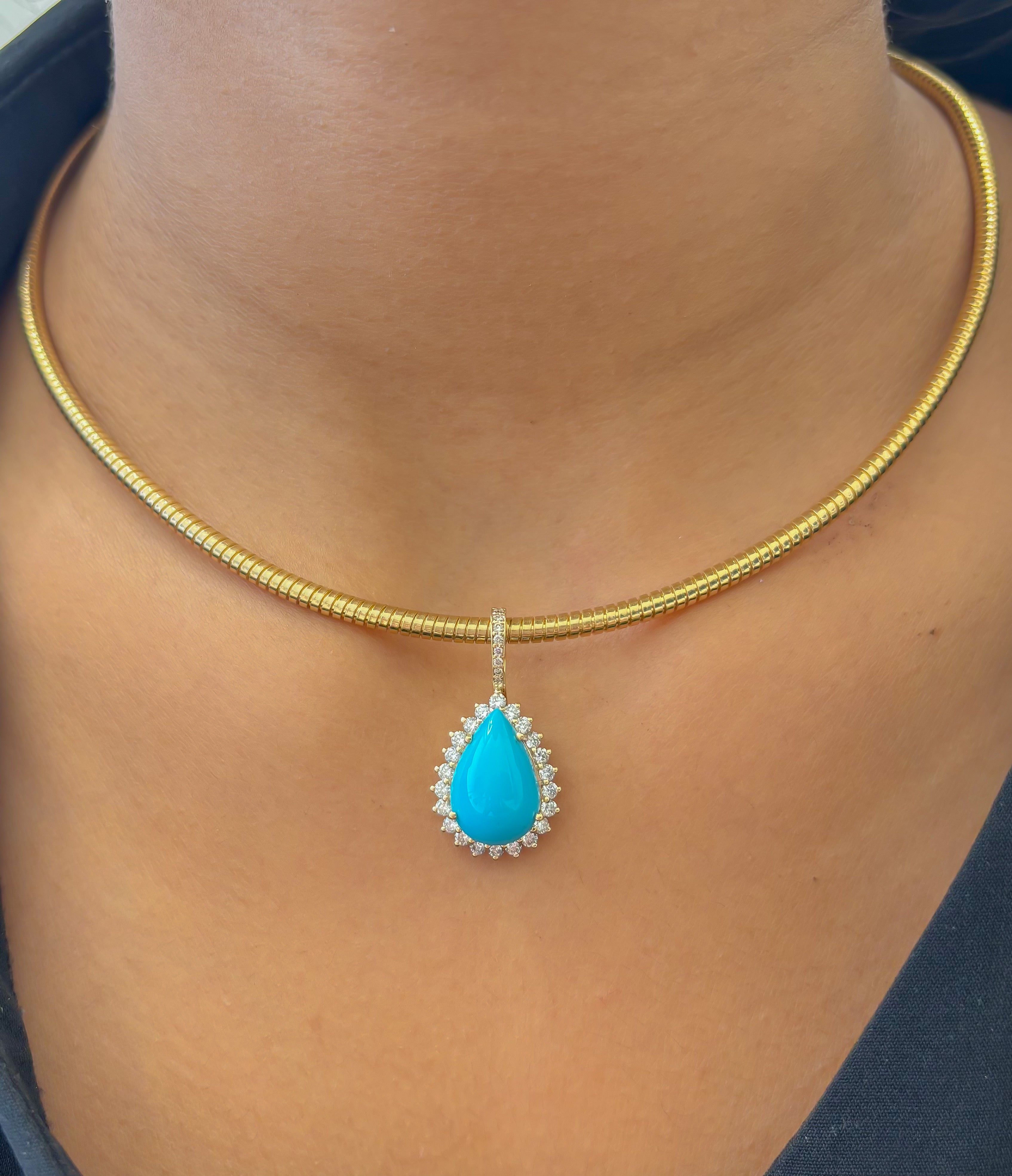 JPPD-1371/12926 Turquoise Diamond Pendant | 14K
