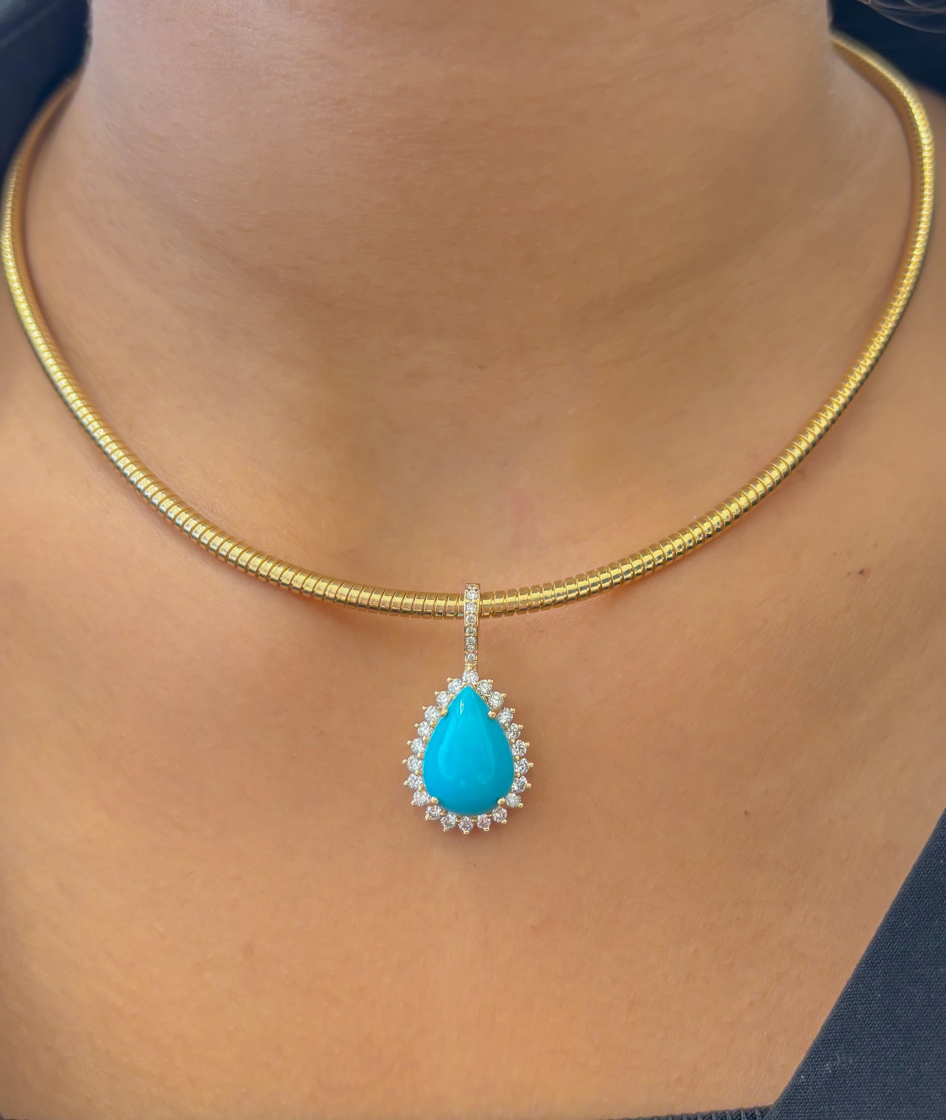 JPPD-1372/12953 Turquoise Diamond Pendant | 14K