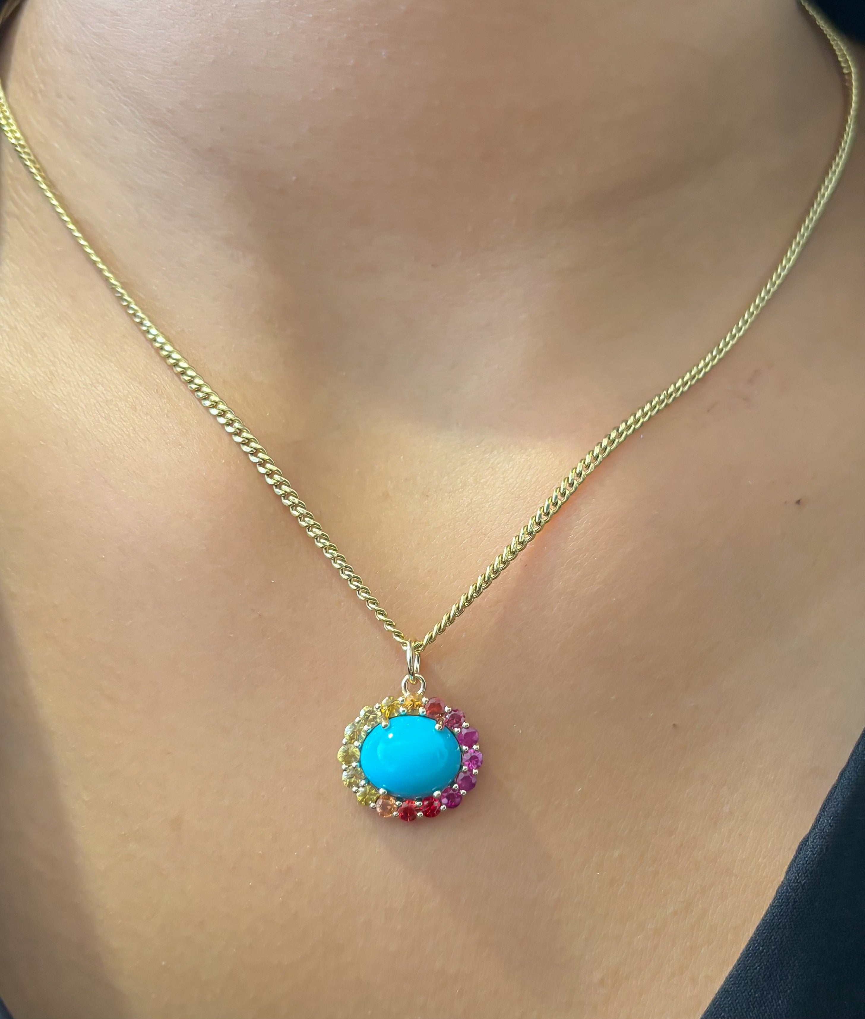 JPPD-1378/12959 Rainbow Sapphire Turquoise Pendant | 14K