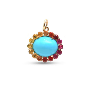 JPPD-1384/13041 Rainbow Sapphire Turquoise Pendant | 14K