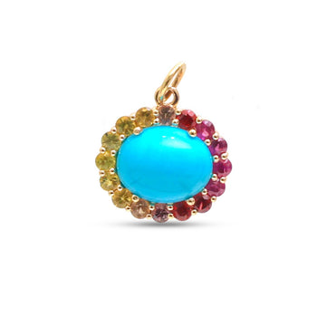 JPPD-1385/13042 Rainbow Sapphire Turquoise Pendant | 14K