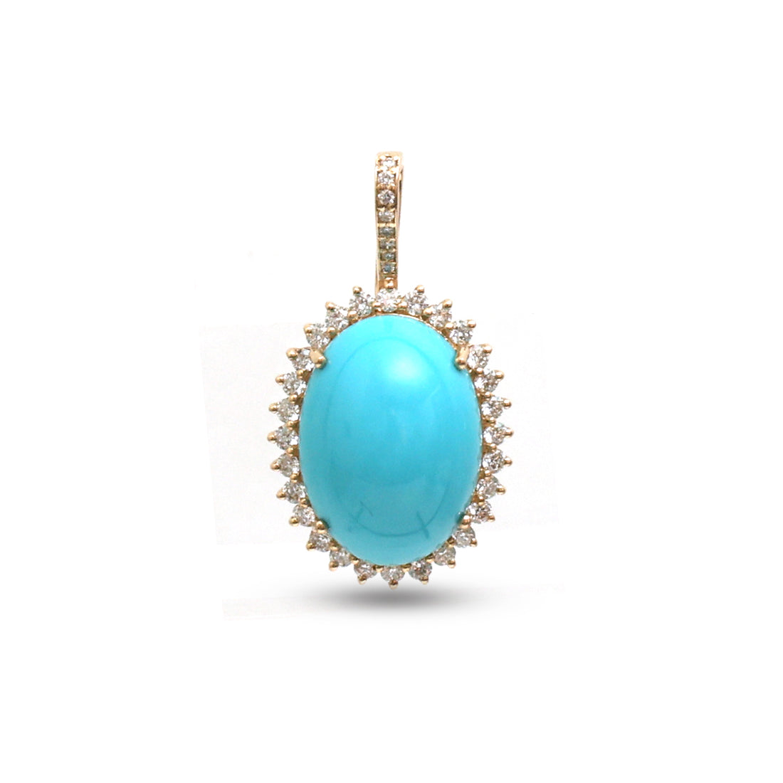 JPPD-1388/13093 Turquoise Halo Diamond Oval Pendant | 14K