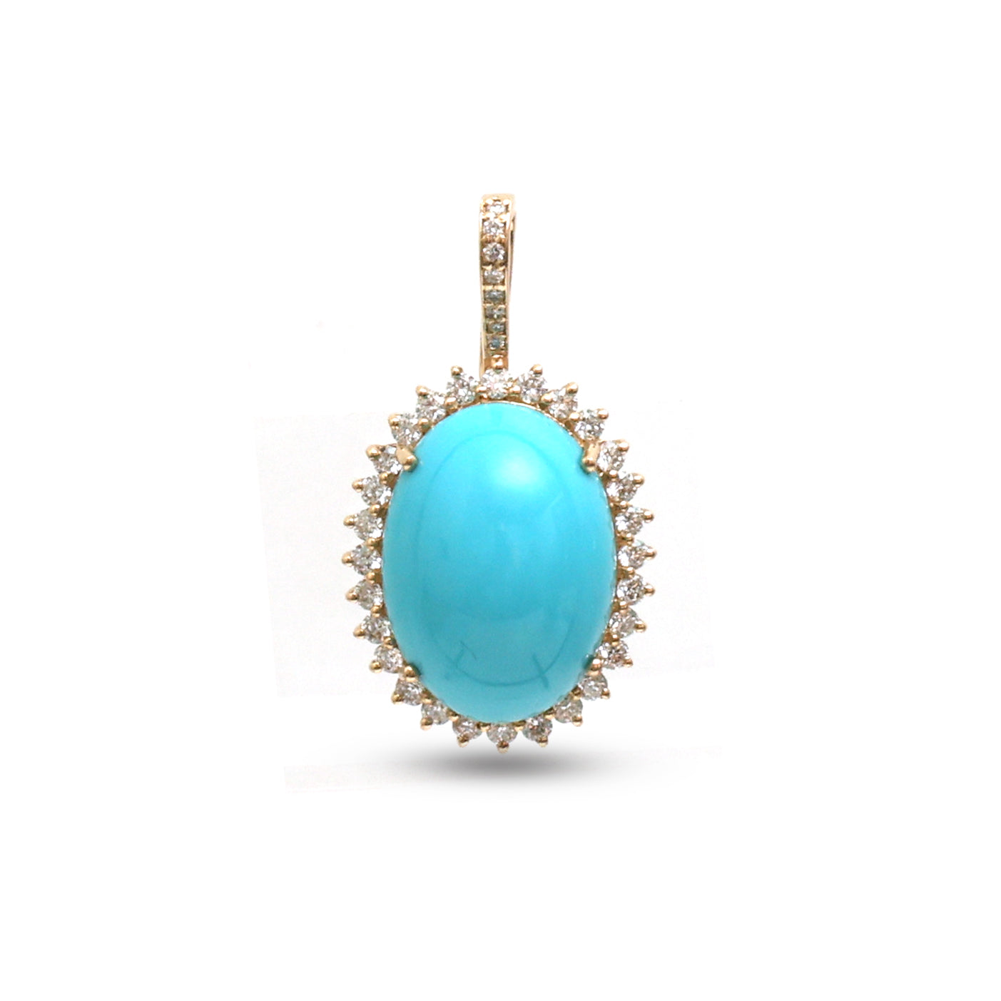 JPPD-1388/13093 Turquoise Halo Diamond Oval Pendant | 14K