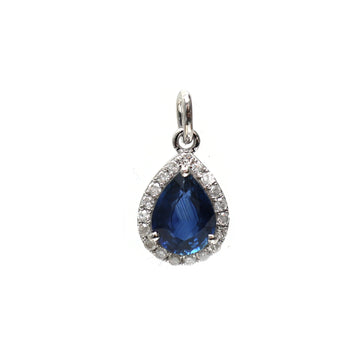 JPPD-140/2592 Blue Sapphire Pear With Diamond Charms Pendant | 18K