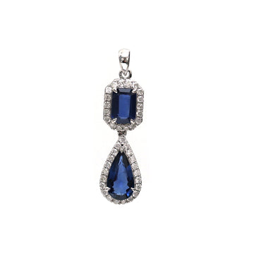 JPPD-141/2593 Blue Sapphire Pear Octagon With Diamond Pendant | 18K