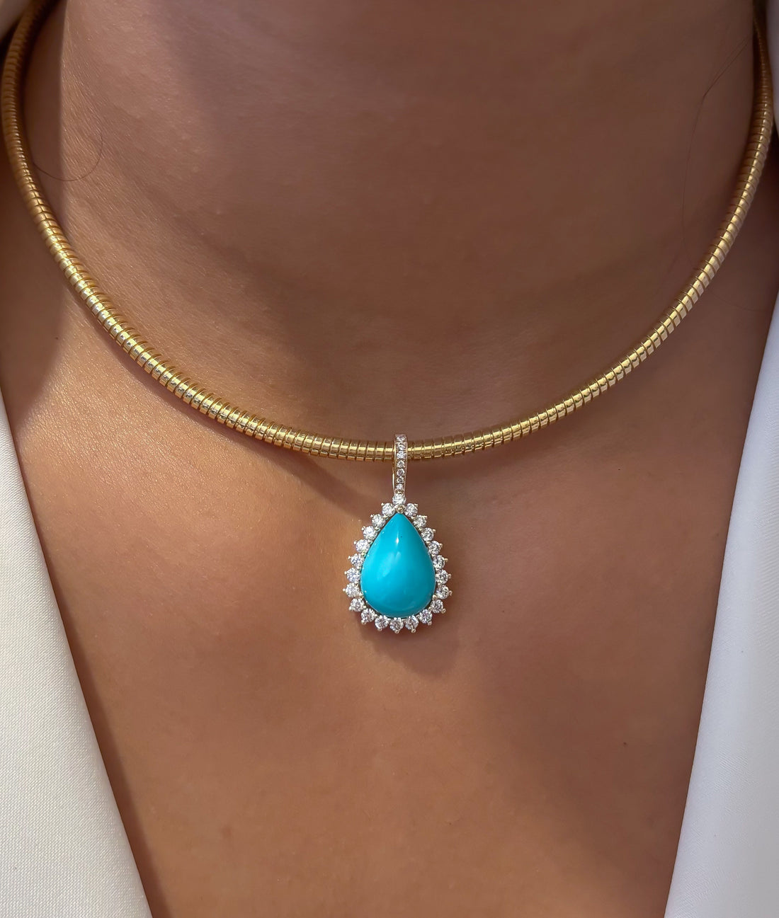 JPPD-1423/13243 Diamond Turquoise Pendant | 14K