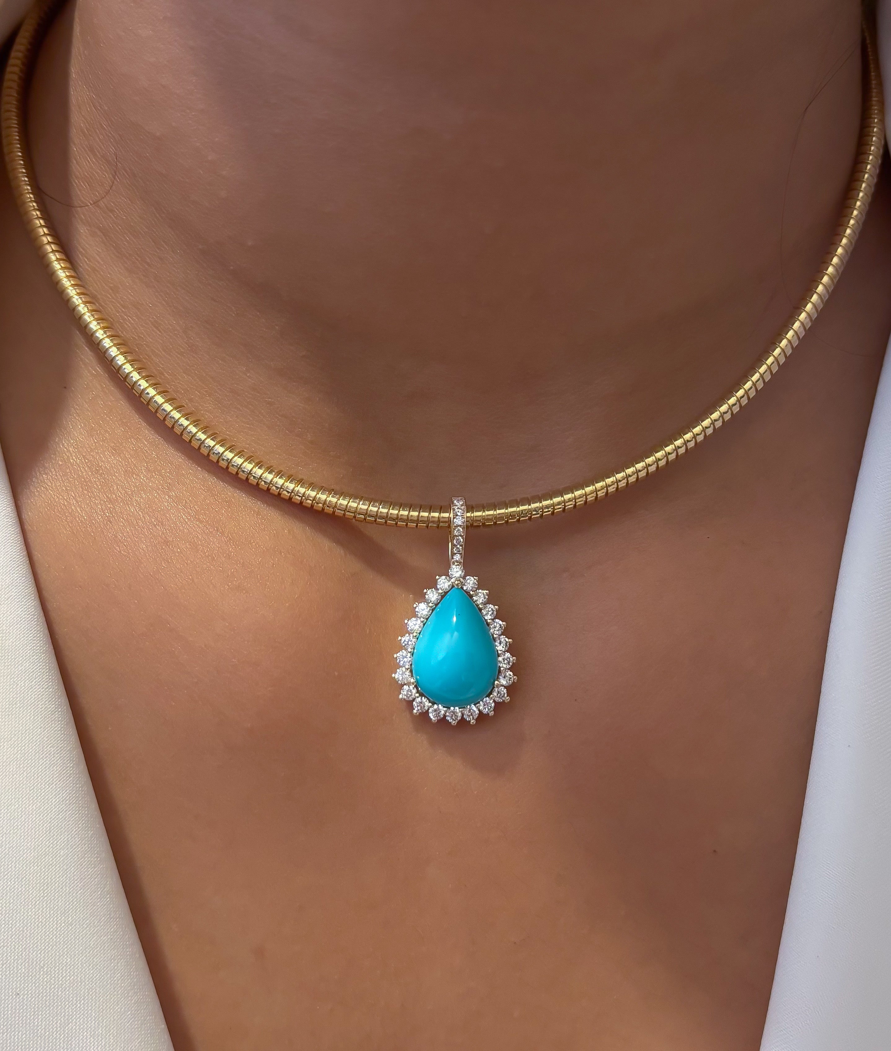 JPPD-1423/13243 Diamond Turquoise Pendant | 14K