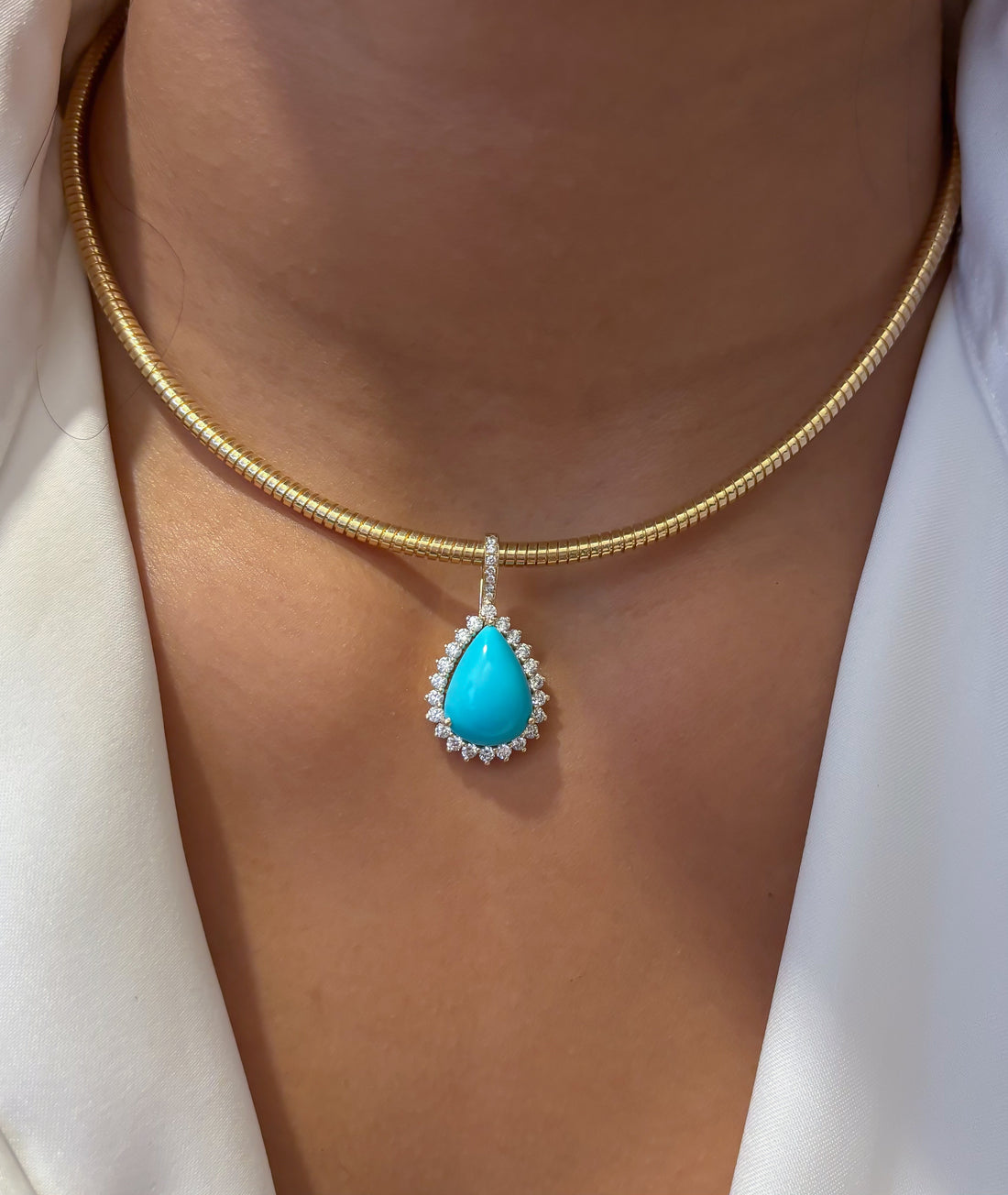 JPPD-1424/13244 Diamond Turquoise Pendant | 14K