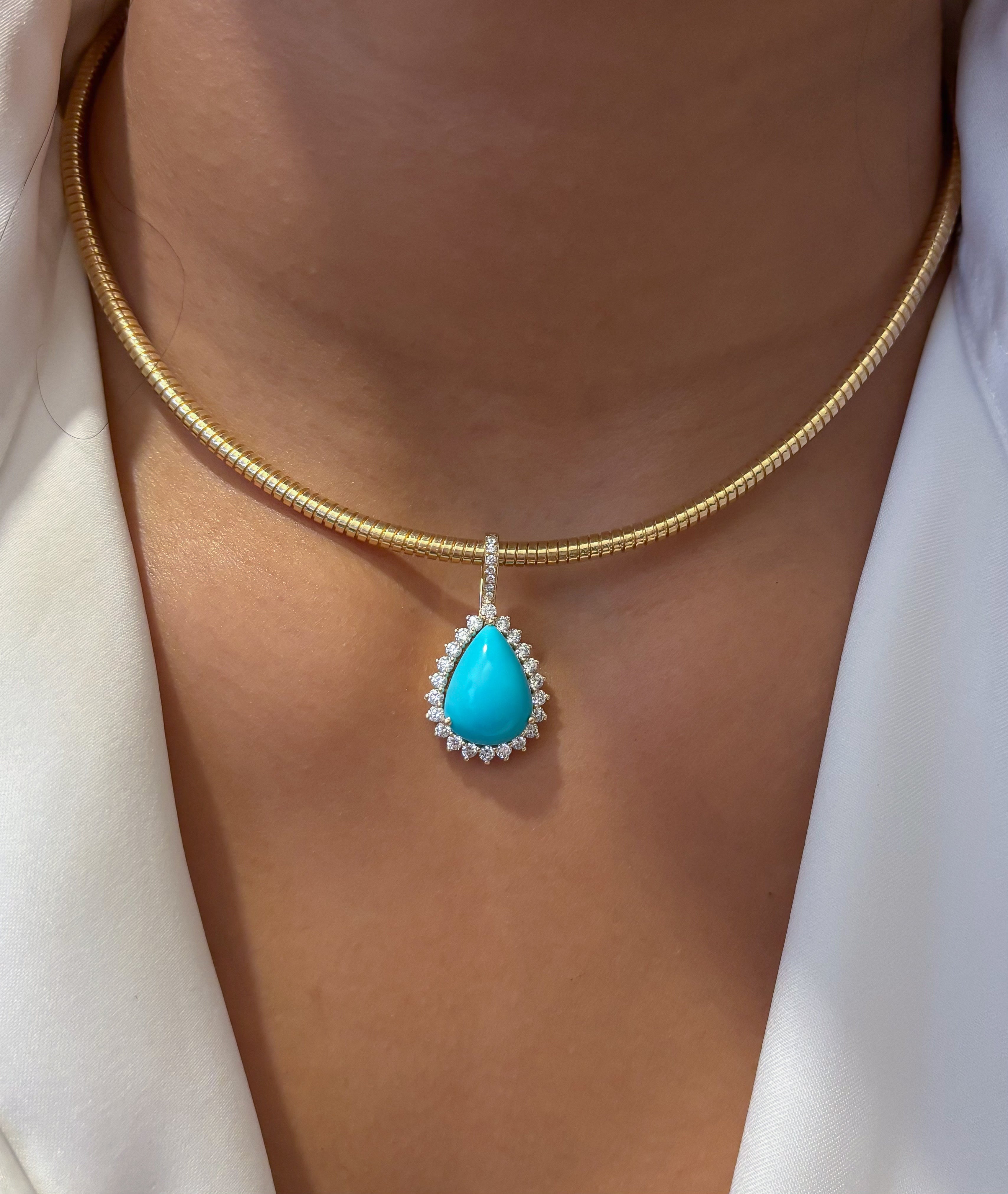JPPD-1424/13244 Diamond Turquoise Pendant | 14K