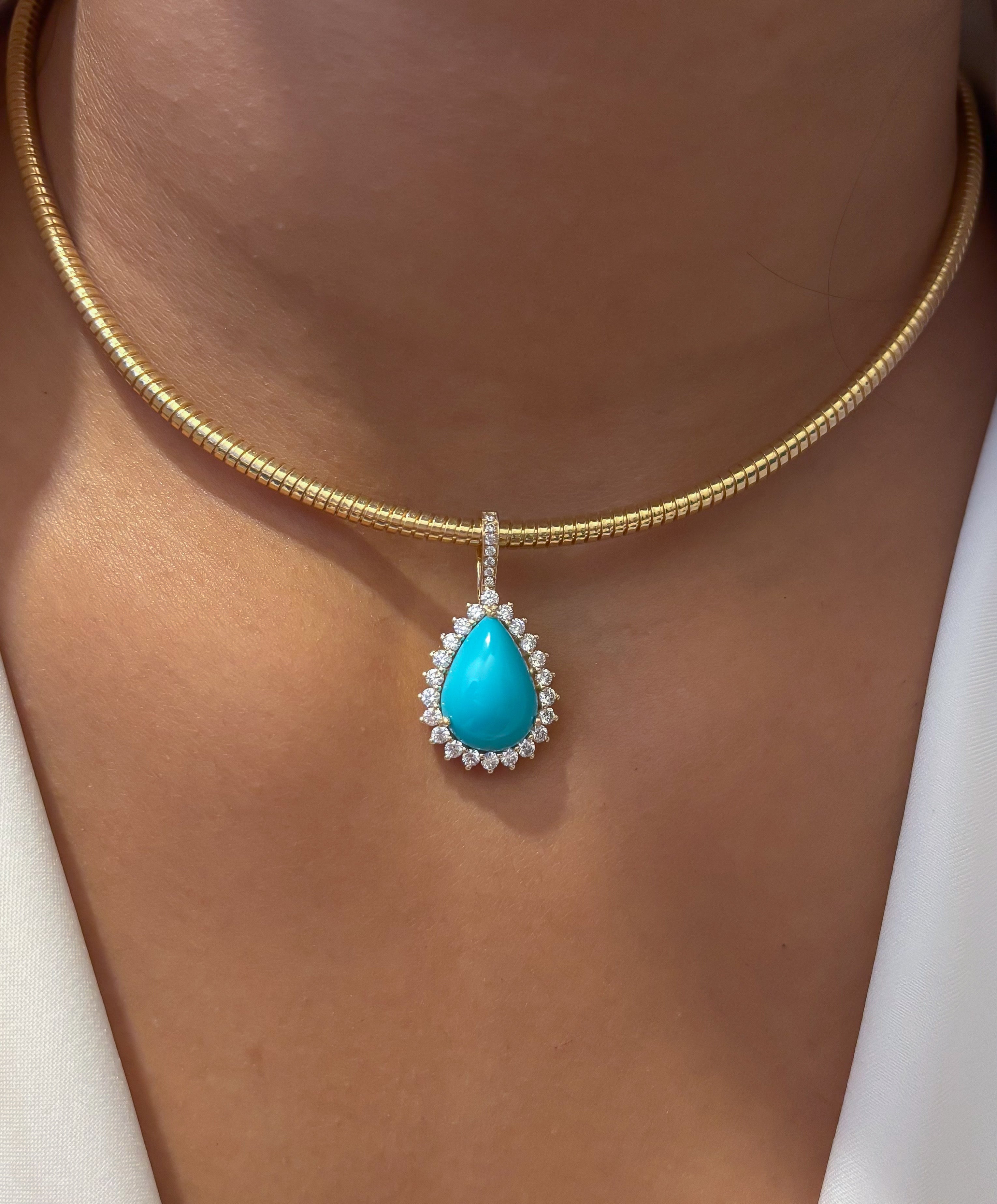 JPPD-1425/13245 Diamond Turquoise Pendant | 14K