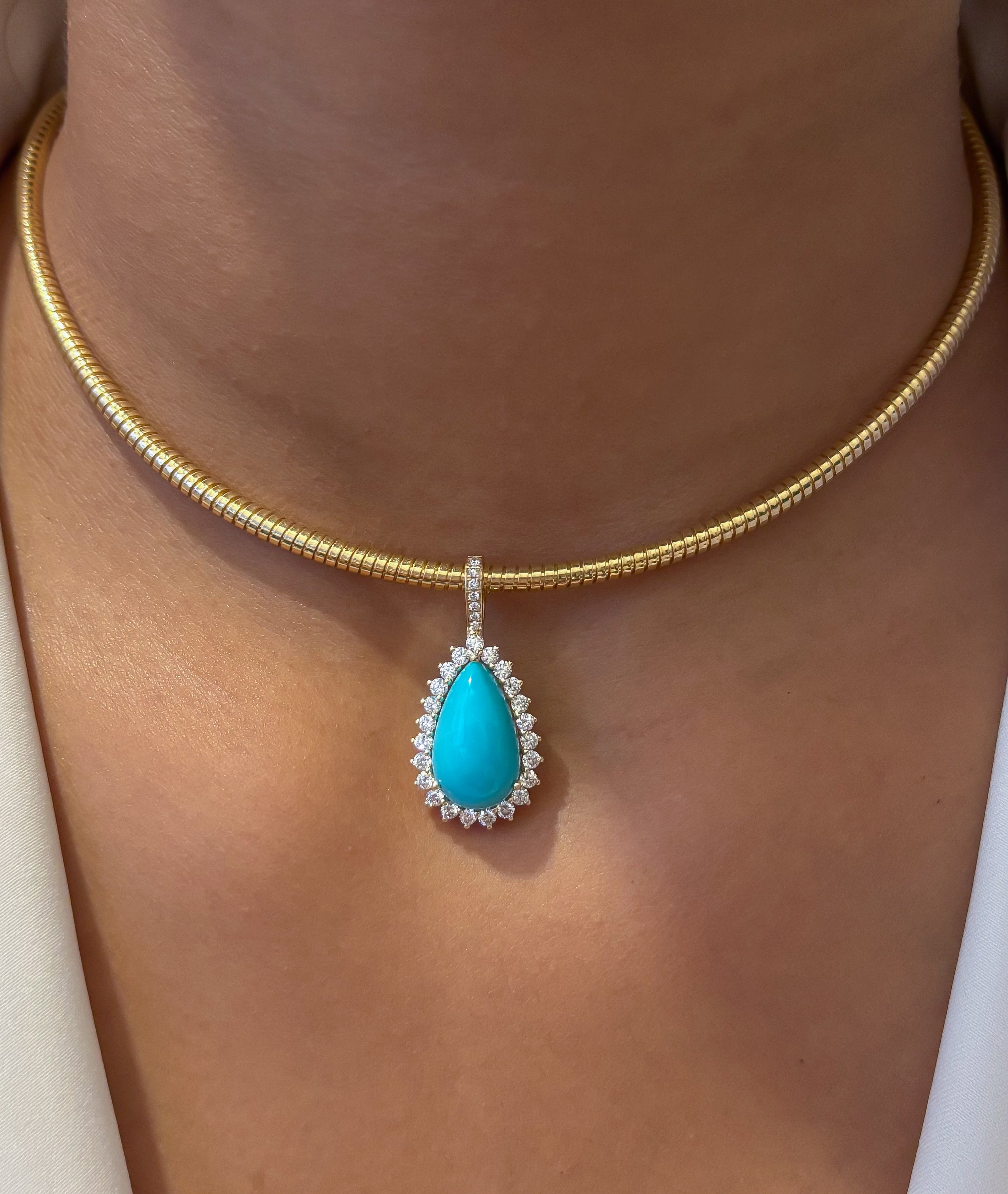 JPPD-1426/13246 Diamond Turquoise Pendant | 14K