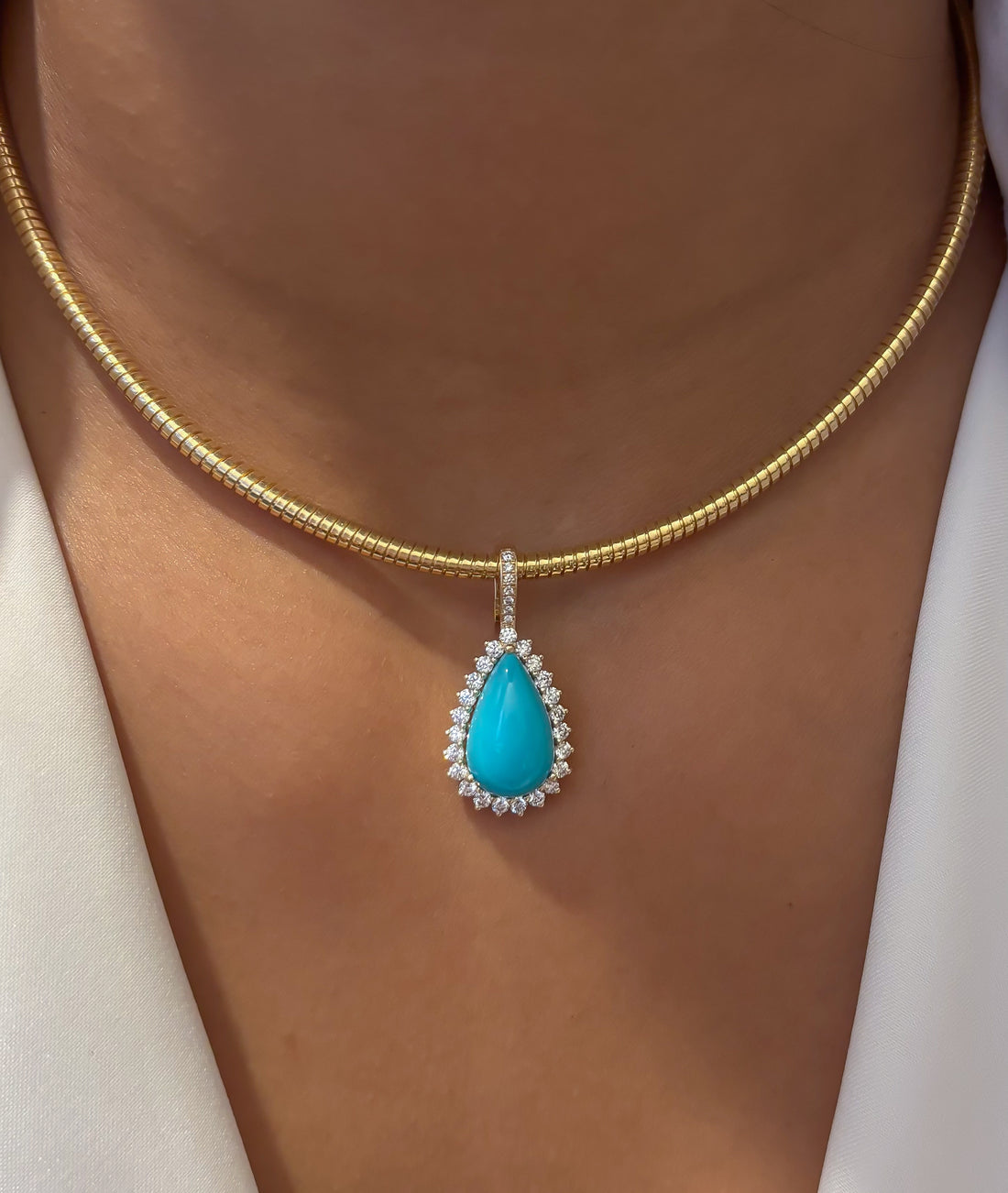 JPPD-1427/13247 Diamond Turquoise Pendant | 14K