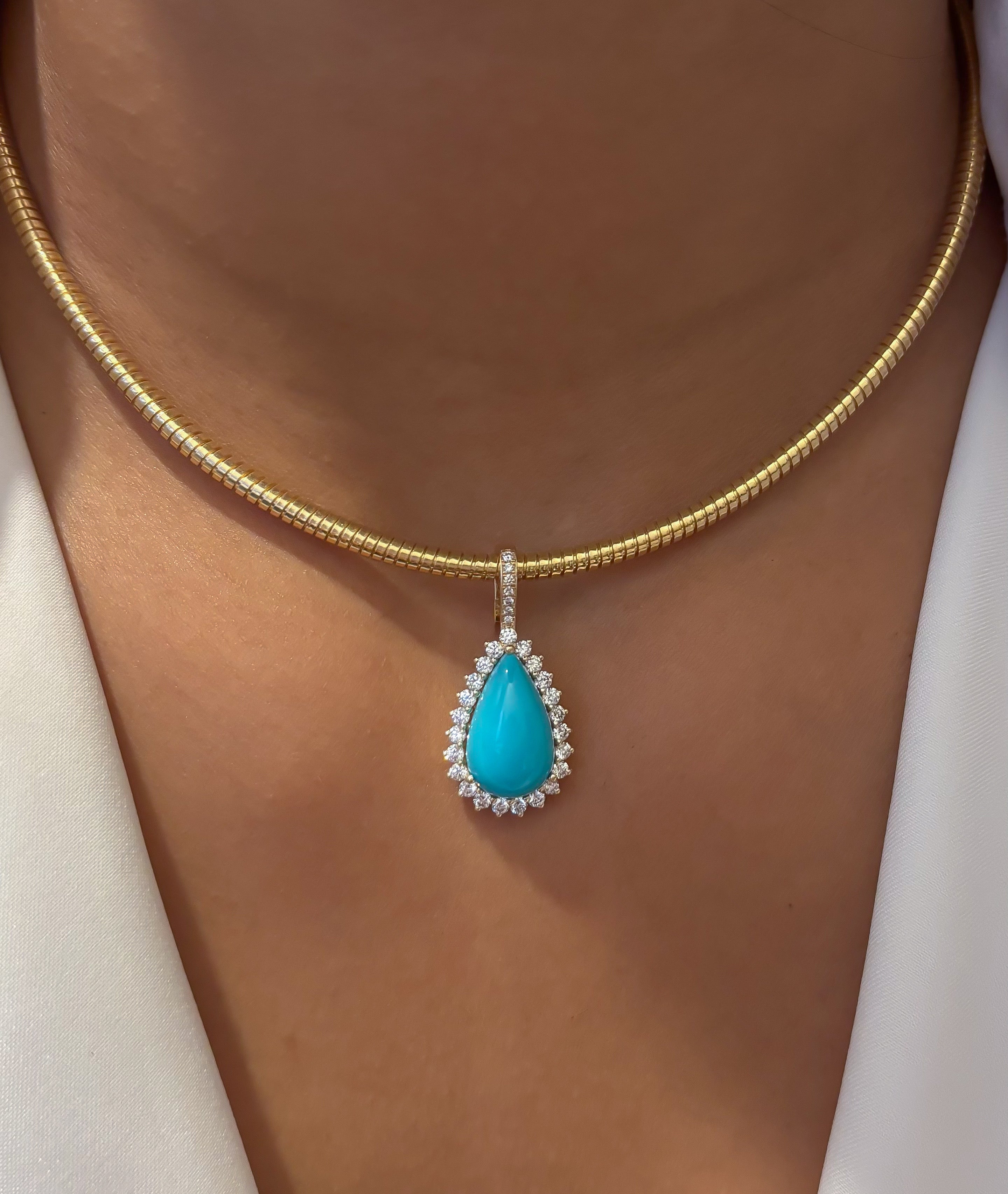 JPPD-1427/13247 Diamond Turquoise Pendant | 14K