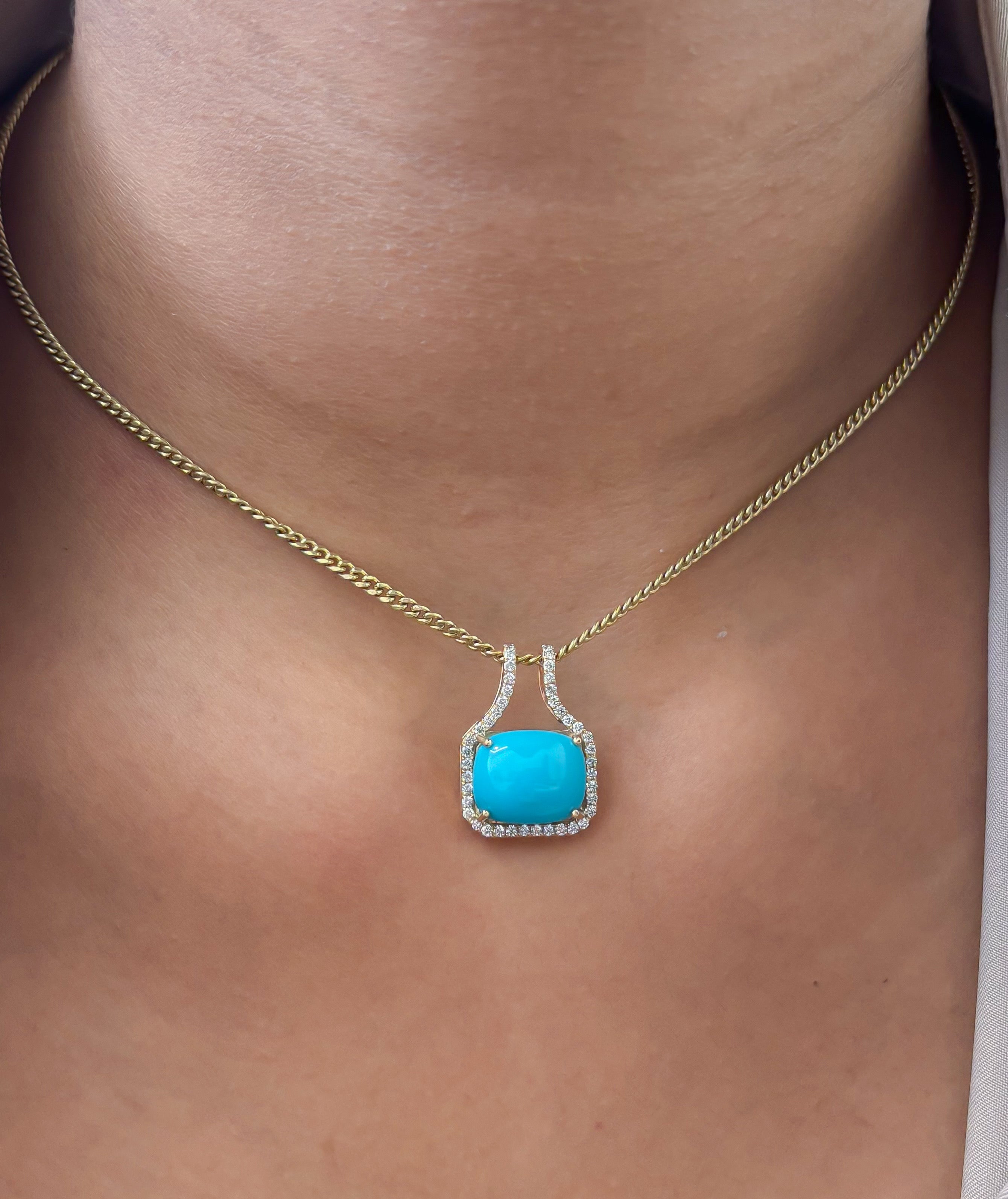 JPPD-1436/13437 Diamond Turquoise Pendant | 14K