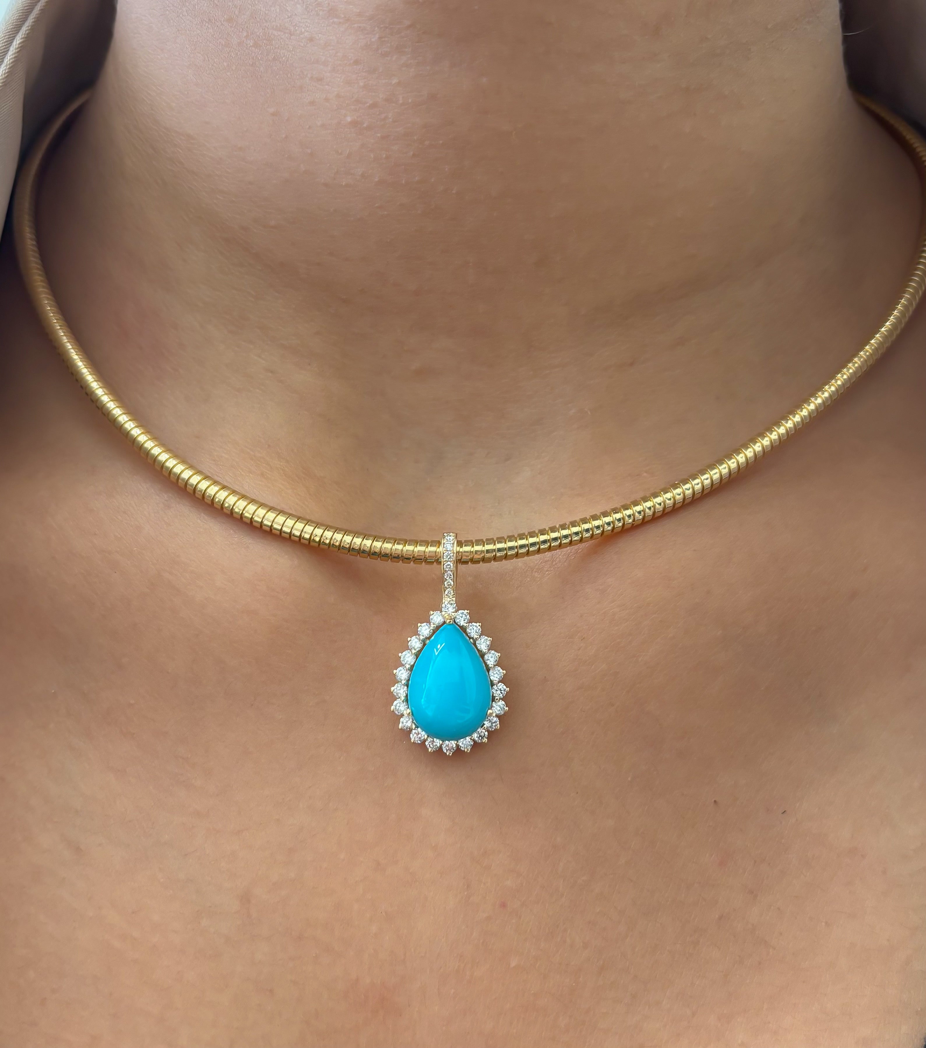 JPPD-1437/13438 Diamond Turquoise Pendant | 14K