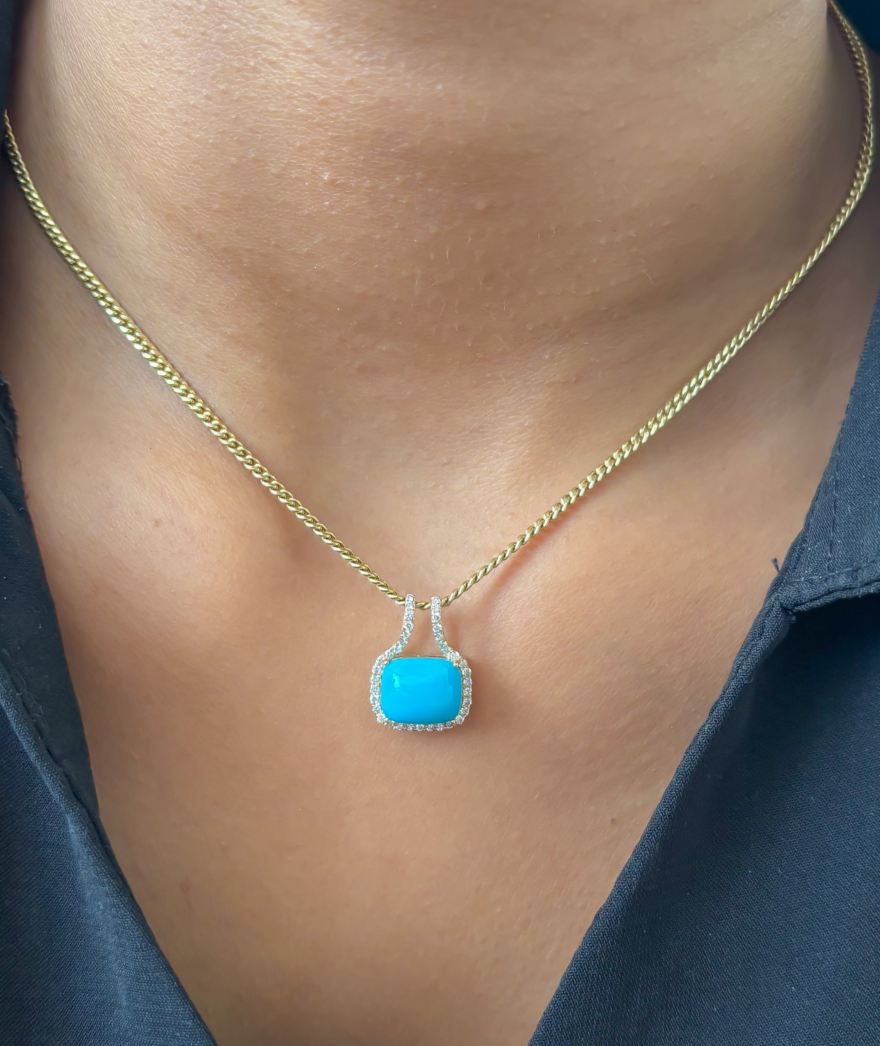 JPPD-1467/13615 Turquoise Diamond Pendant | 14K