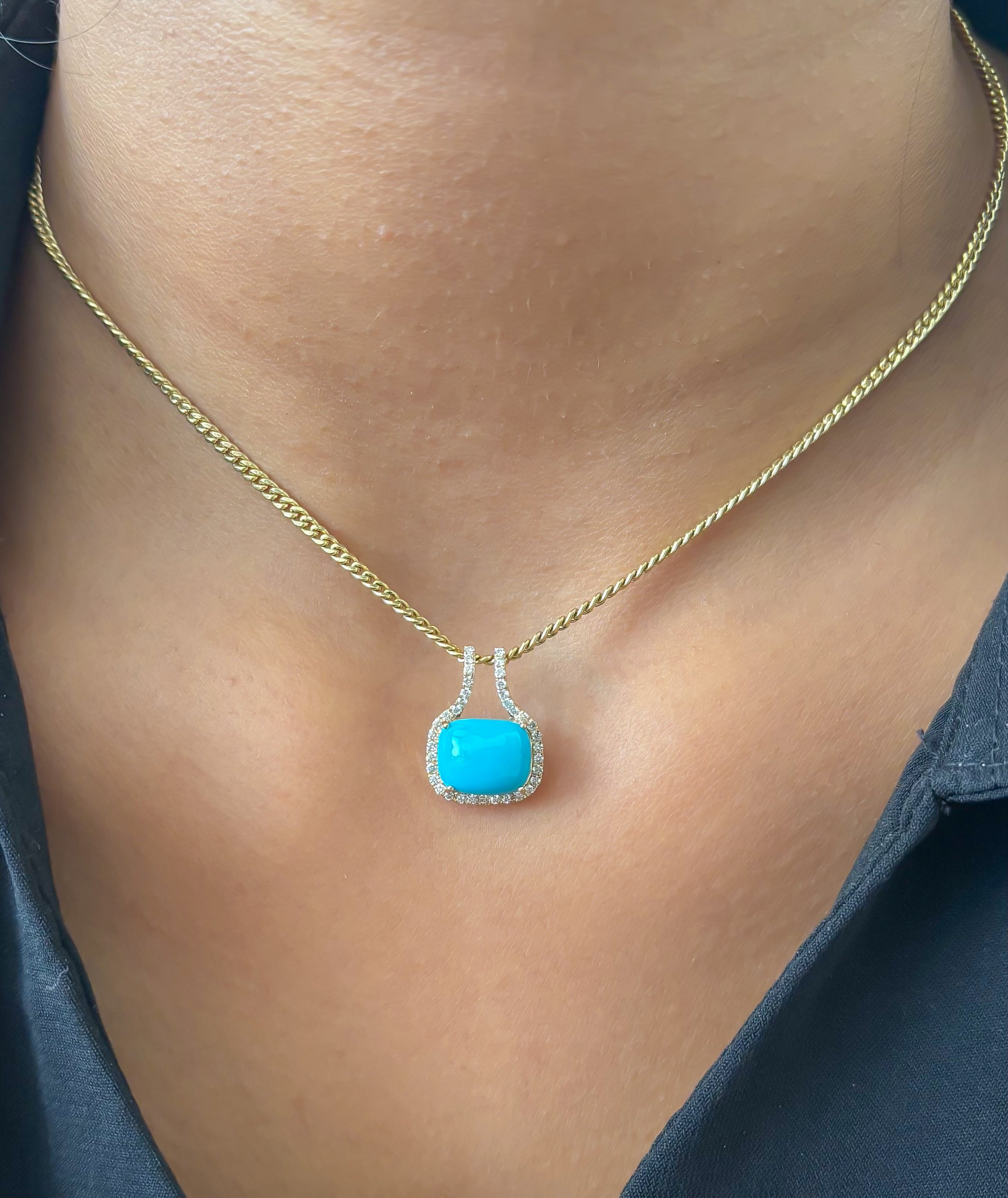 JPPD-1468/13616 Turquoise Diamond Pendant | 14K