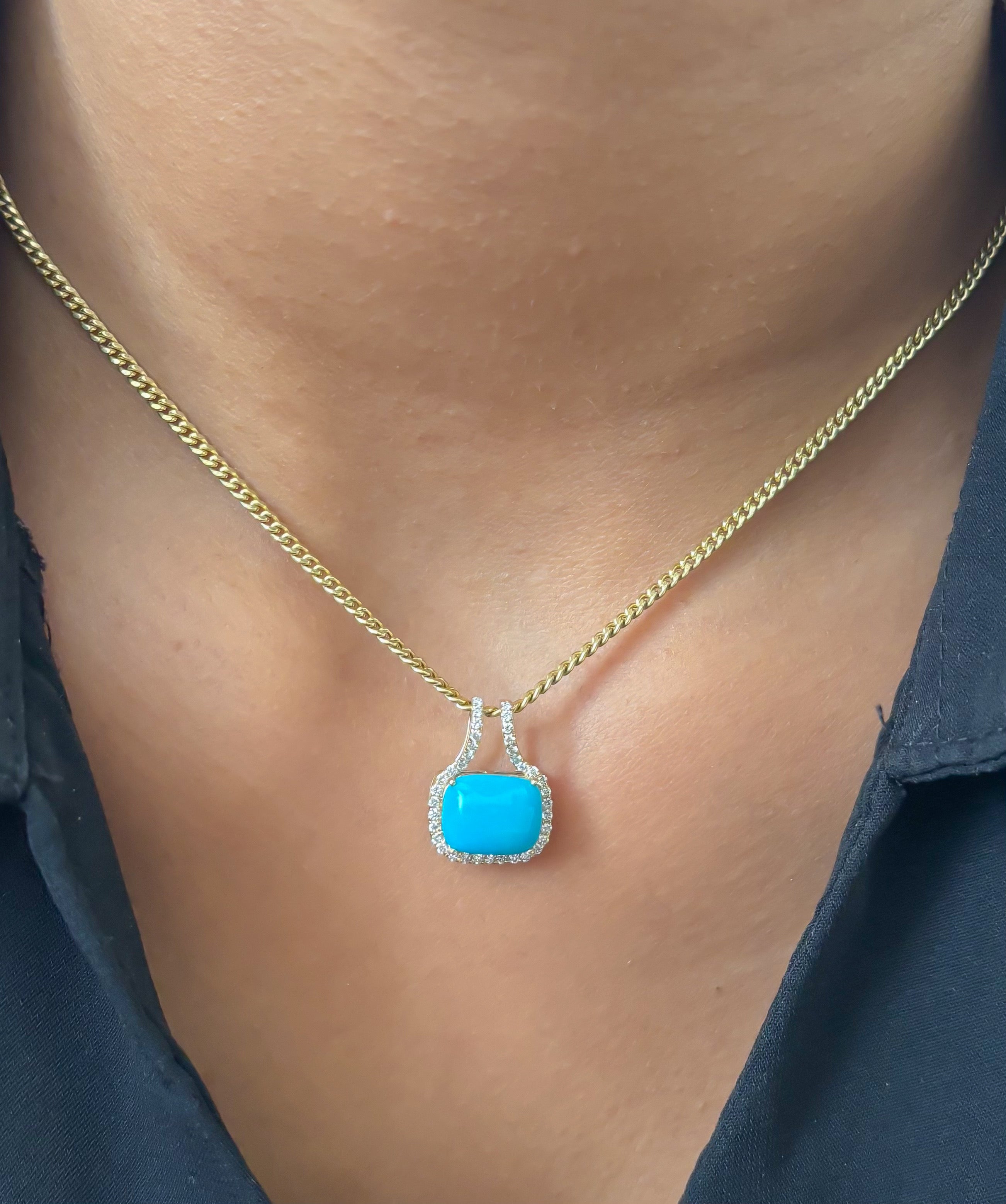 JPPD-1469/13617 Turquoise Diamond Pendant | 14K