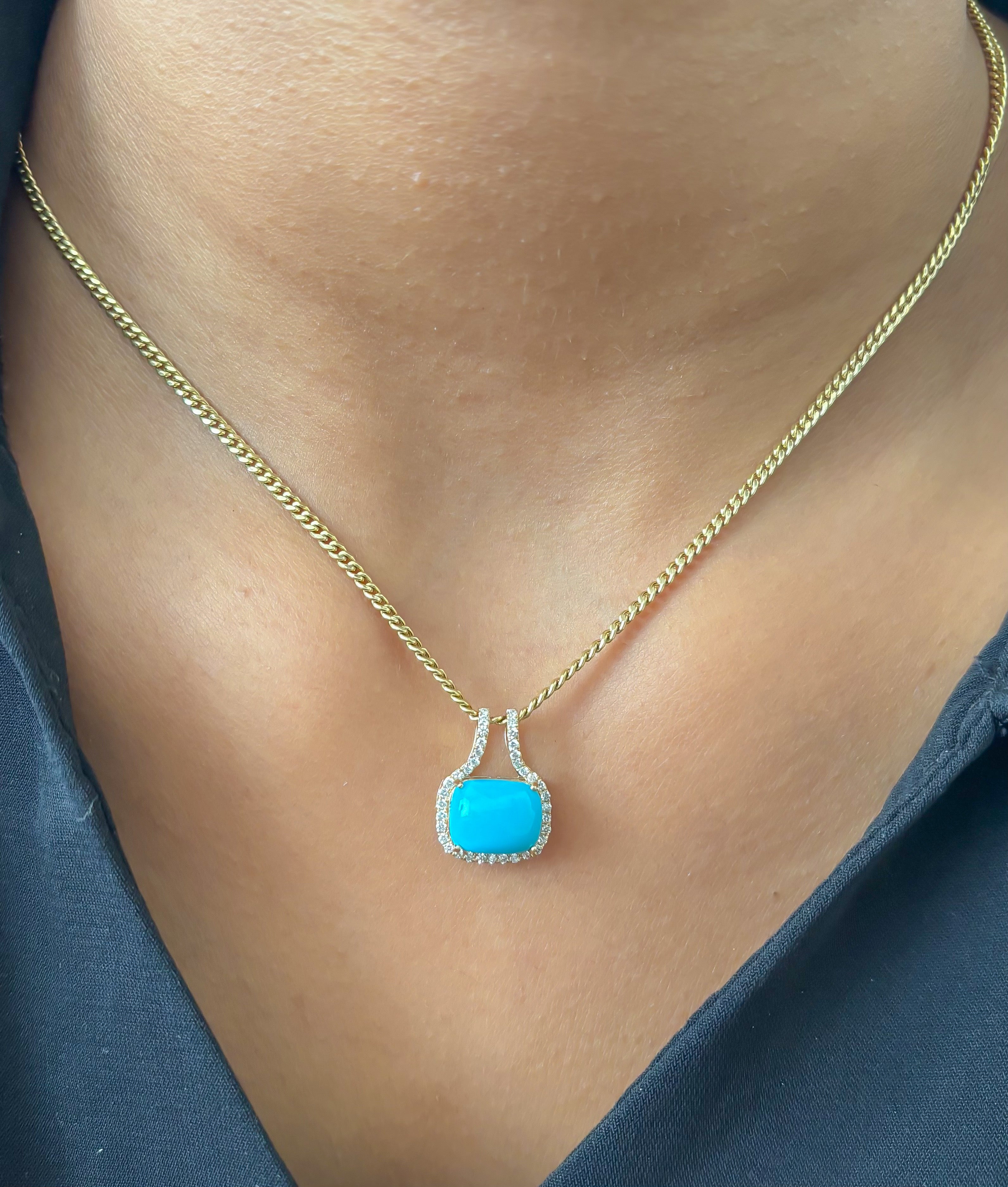 JPPD-1470/13618 Turquoise Diamond Pendant | 14K