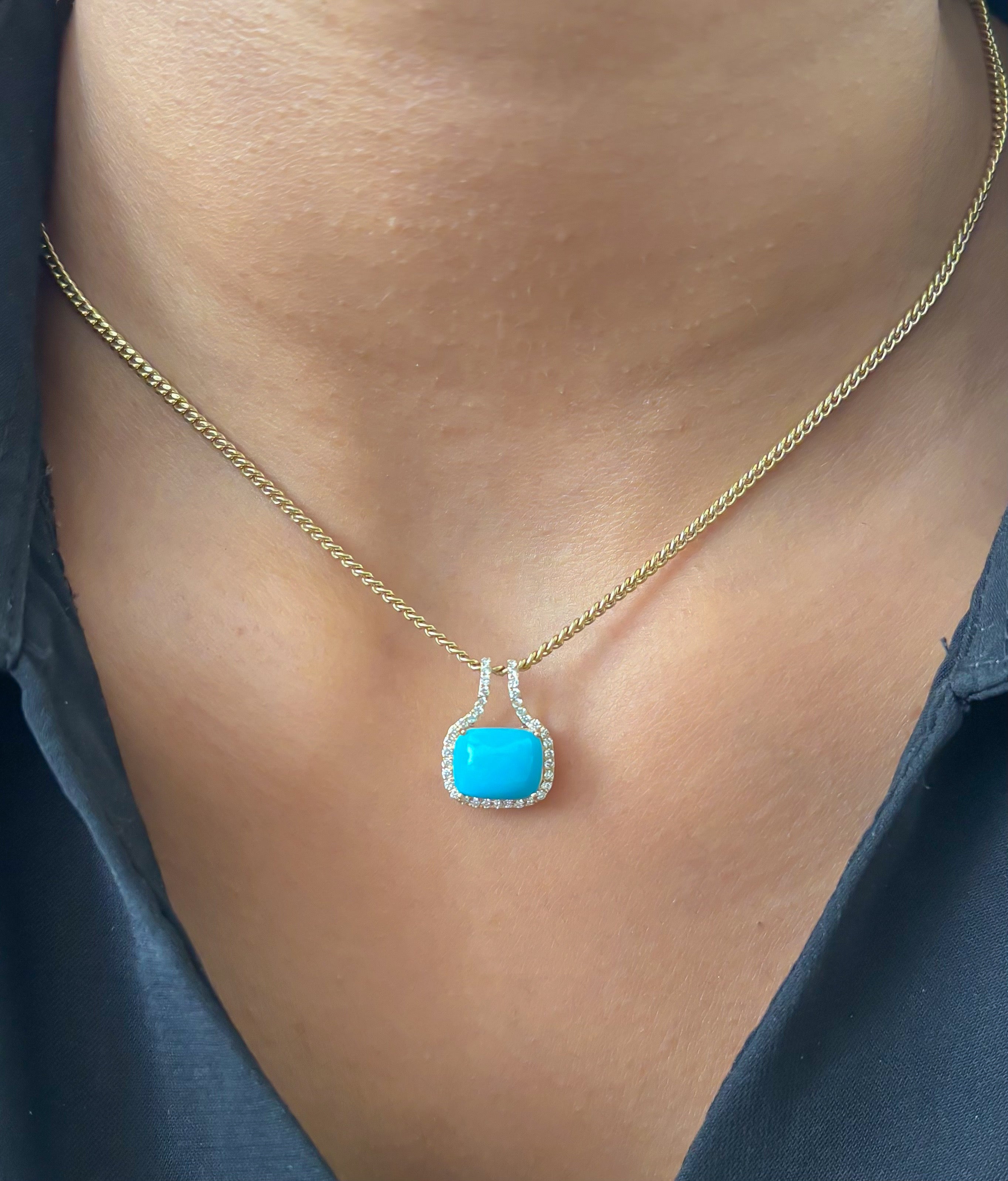 JPPD-1471/13619 Turquoise Diamond Pendant | 14K