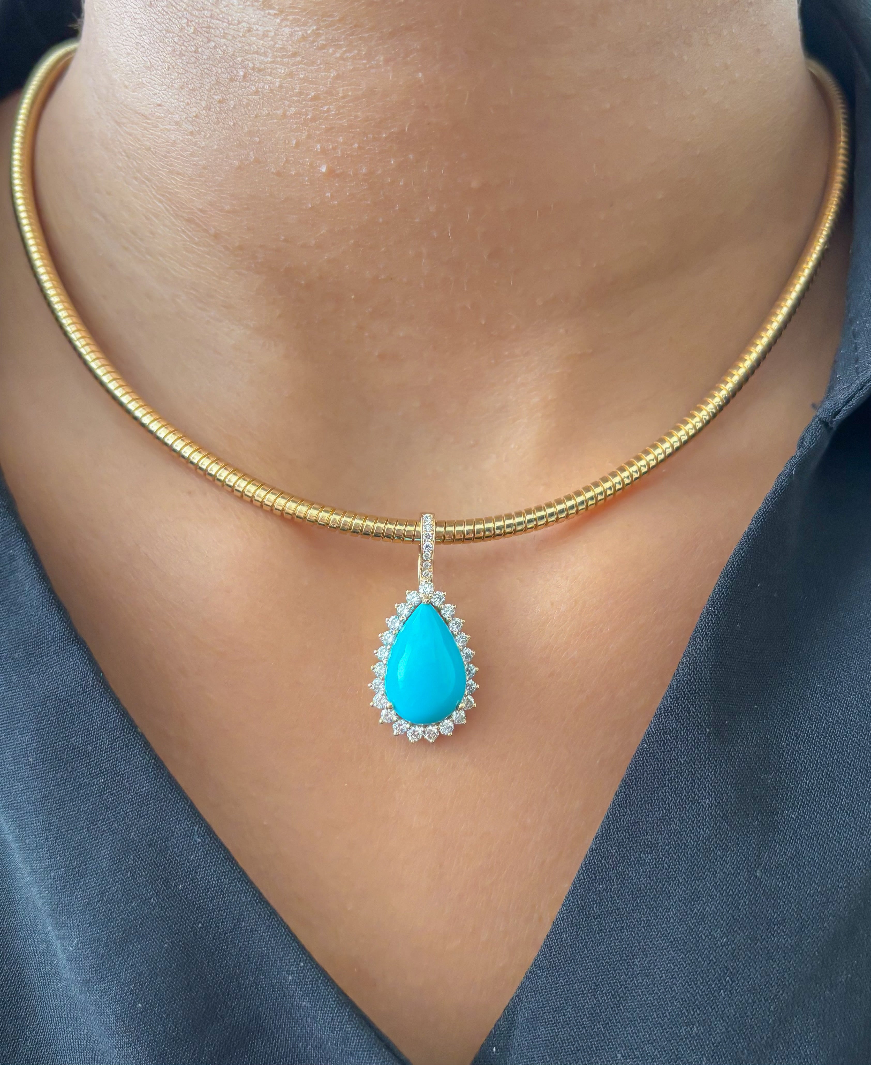JPPD-1472/13630 Diamond Turquoise Pendant | 14K