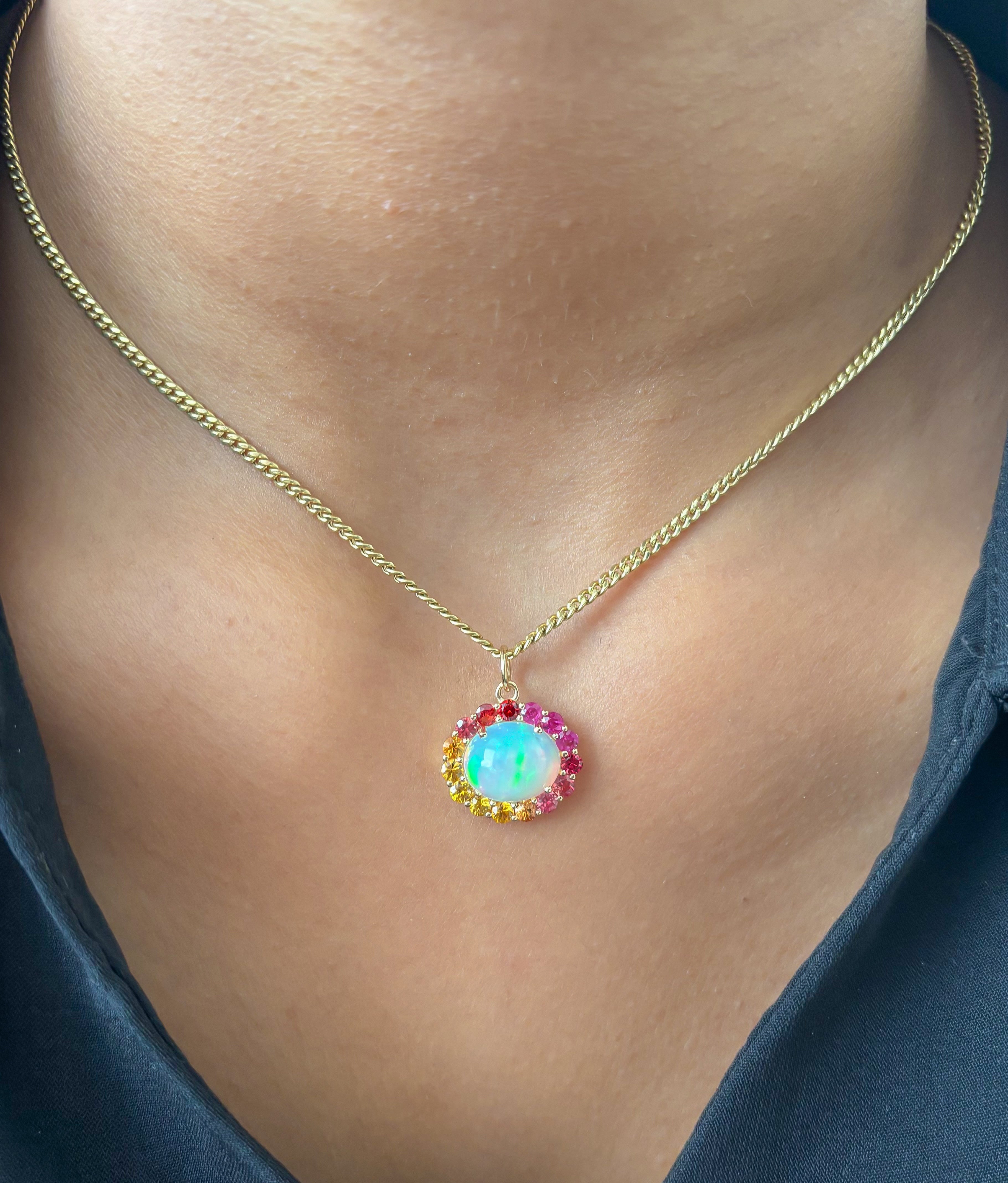 JPPD-1473/13631 Rainbow Sapphire Opal Pendant | 14K