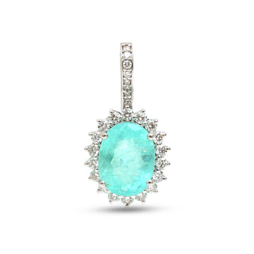JPPD-1480/13670 Paraiba Tourmaline Halo Diamond Oval Pendant | 18K