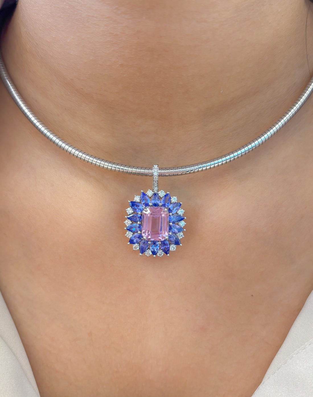 JPPD-1484/13729 Tanzanite Kunzite Diamond Pendant | 14K