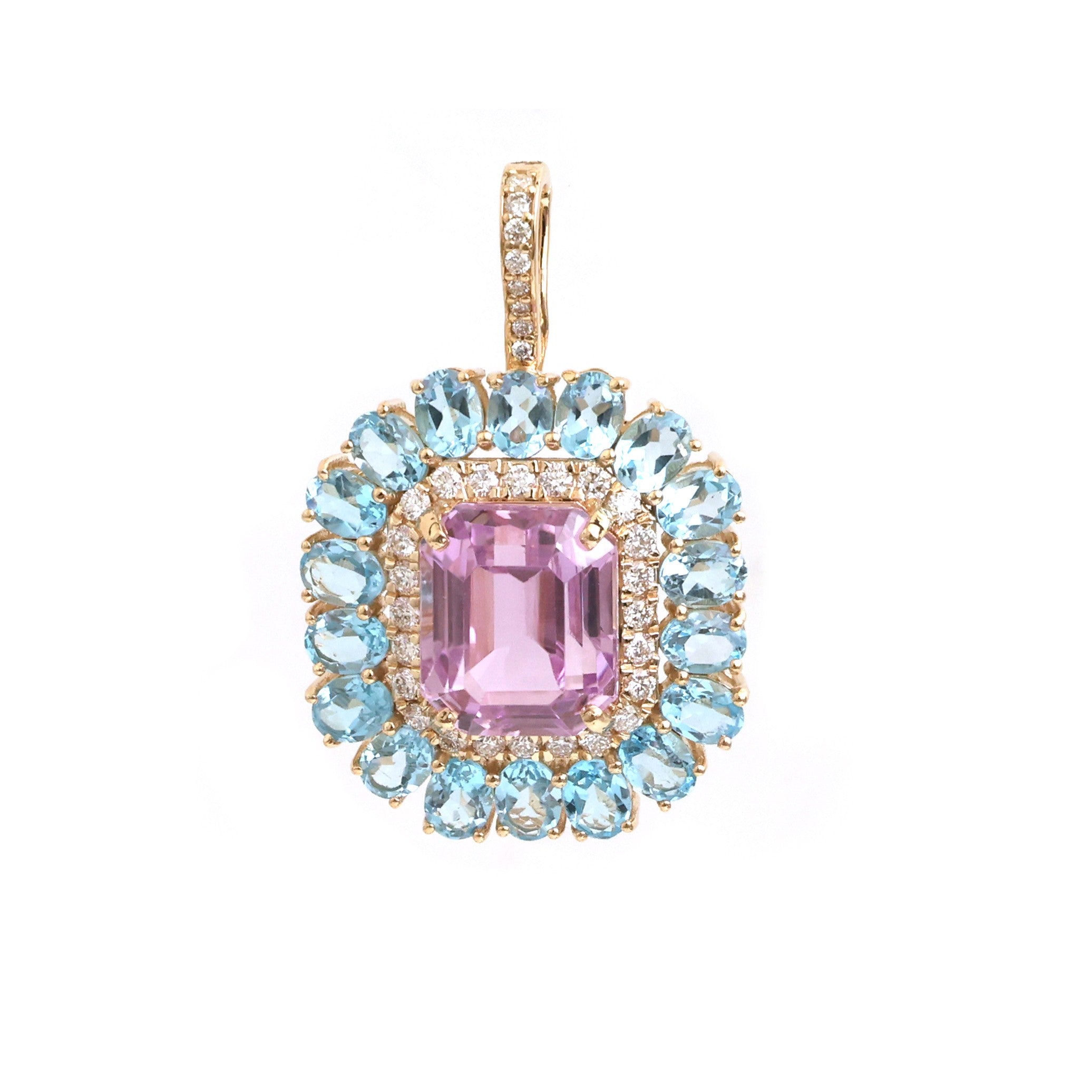 JPPD-1489/13784 Blue Topaz Kunzite Diamond Pendant | 14K