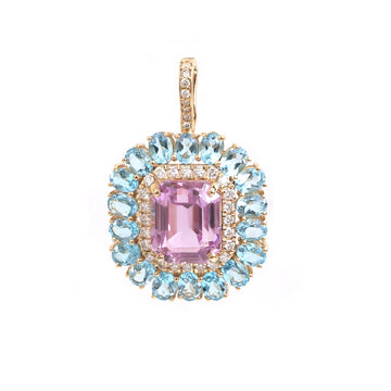 JPPD-1489/13784 Blue Topaz Kunzite Diamond Pendant | 14K