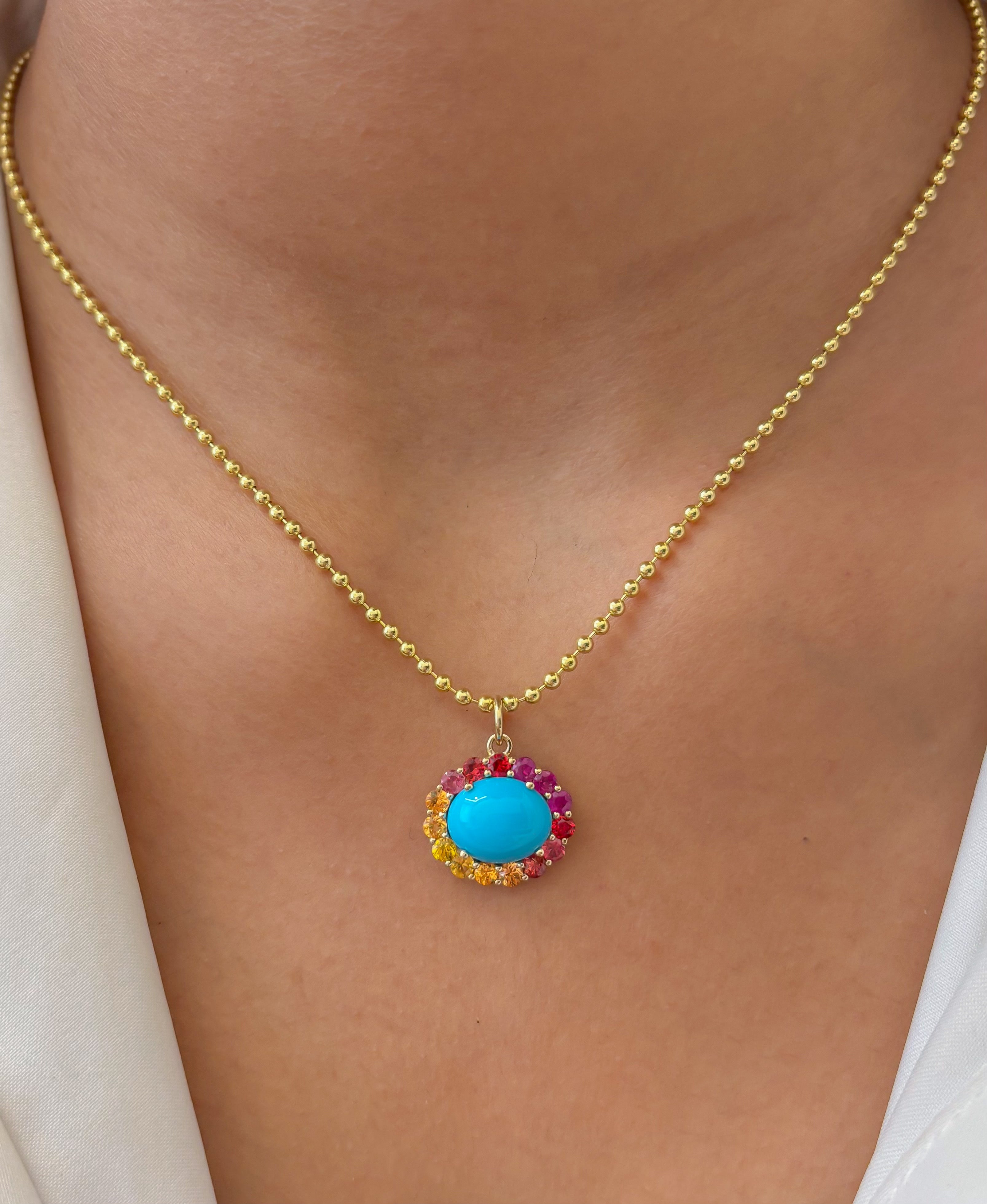 JPPD-1497/13816 Opal Turquoise Rainbow Sapphire Pendant | 14K