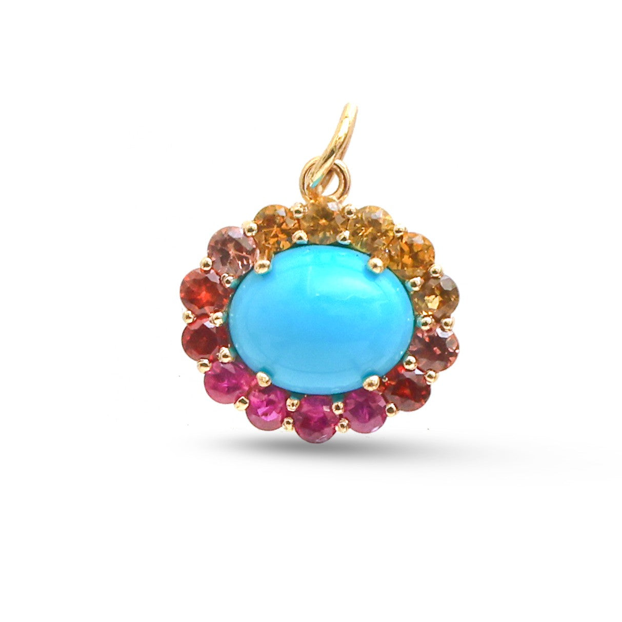 JPPD-1497/13816 Opal Turquoise Rainbow Sapphire Pendant | 14K
