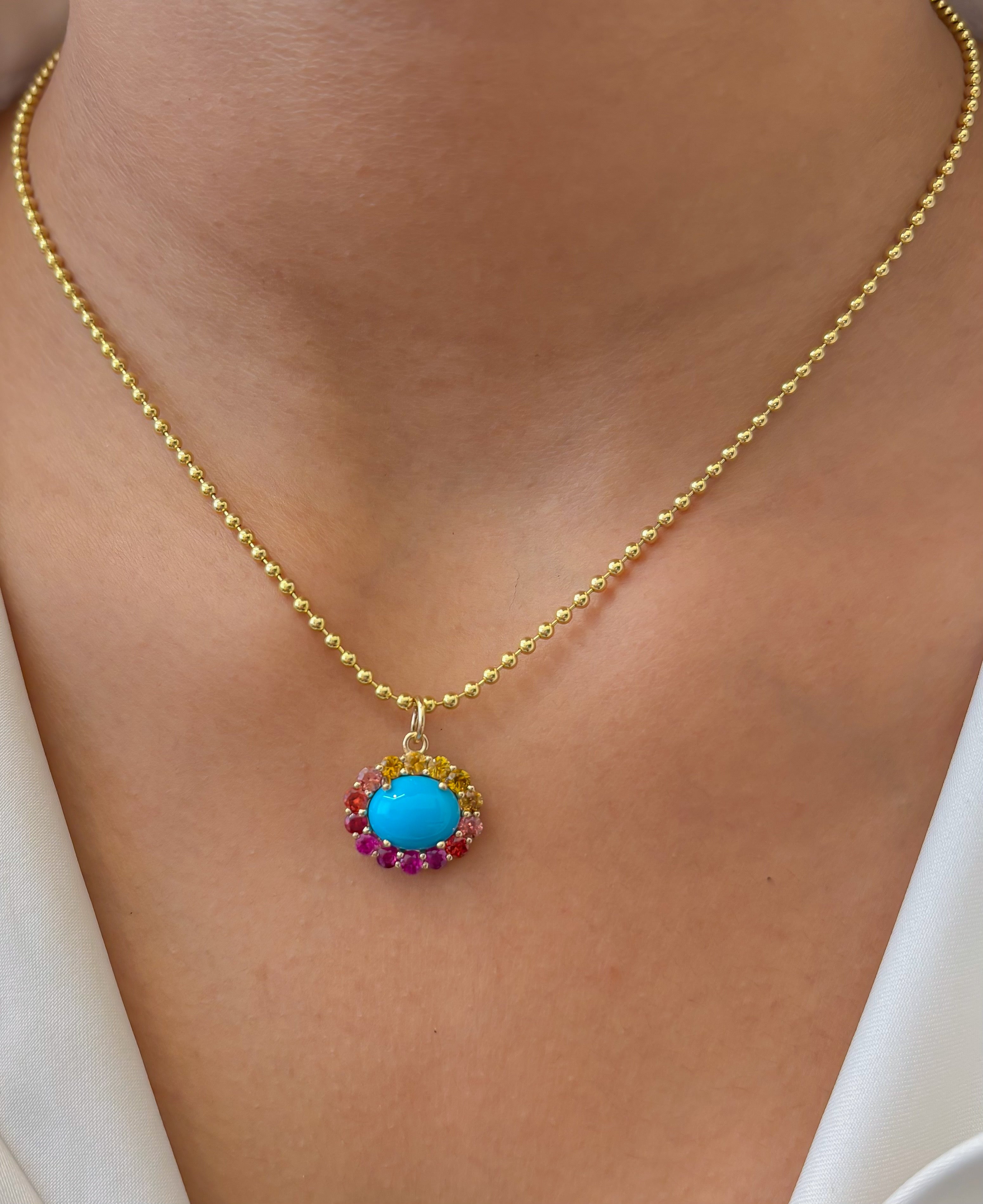 JPPD-1498/13817 Rainbow Sapphire Turquoise Pendant | 14K