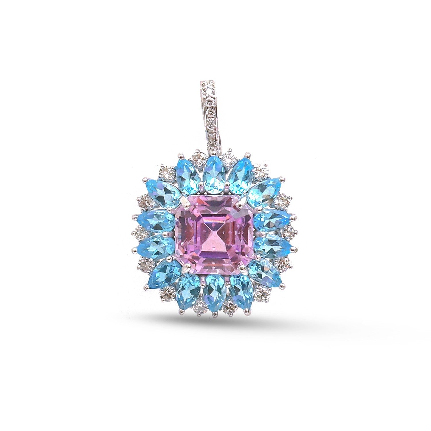 JPPD-1502/13827 Blue Topaz Kunzite Diamond Pendant | 14K
