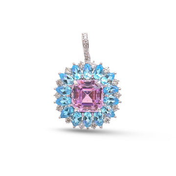 JPPD-1502/13827 Blue Topaz Kunzite Diamond Pendant | 14K