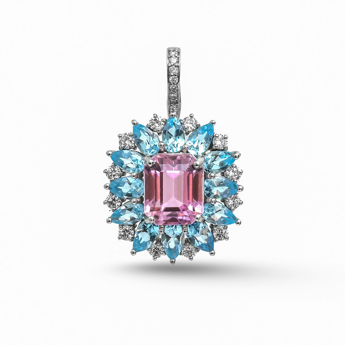 JPPD-1505/13846 Diamond Kunzite Blue Topaz Pendant | 14K