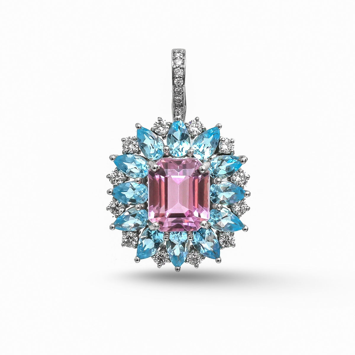 JPPD-1505/13846 Diamond Kunzite Blue Topaz Pendant | 14K