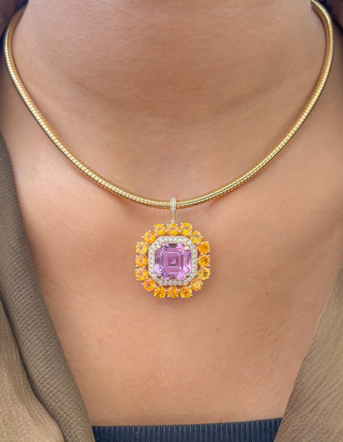 JPPD-1506/13847 Garnet Kunzite Diamond Pendant | 14K