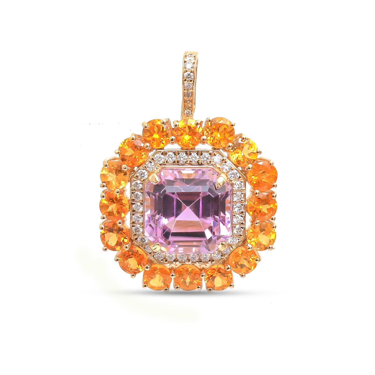 JPPD-1506/13847 Garnet Kunzite Diamond Pendant | 14K