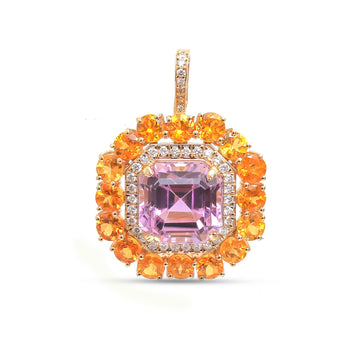 JPPD-1506/13847 Garnet Kunzite Diamond Pendant | 14K