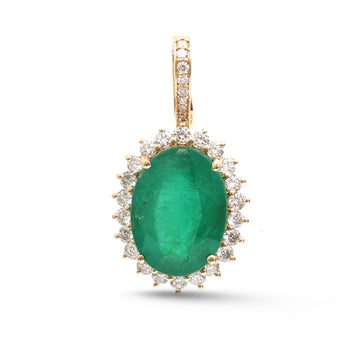 JPPD-1518/13881 Emerald Halo Diamond Oval Pendant | 18K
