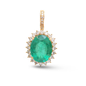 JPPD-1519/13882 Emerald Halo Diamond Oval Pendant | 18K