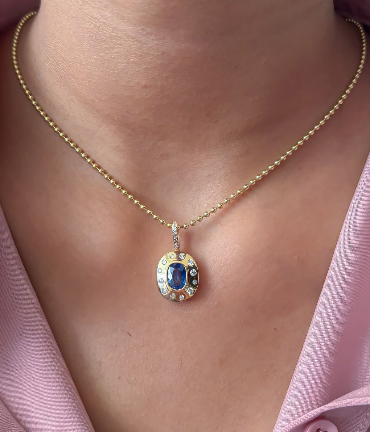 JPPD-1521/13911 Blue Sapphire Diamond Pendant | 18K