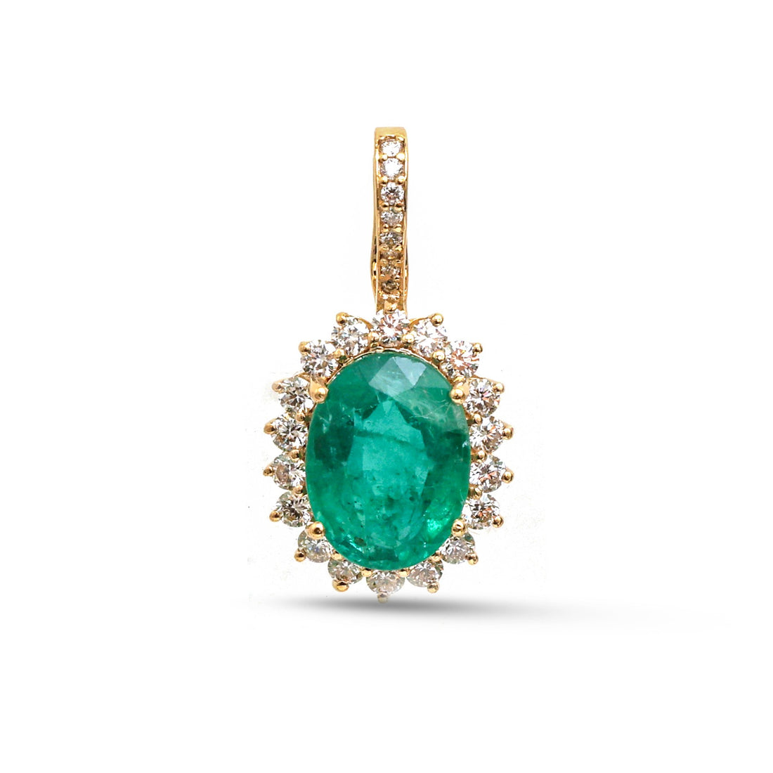 JPPD-1537/13927 Emerald Halo Diamond Oval Pendant | 18K