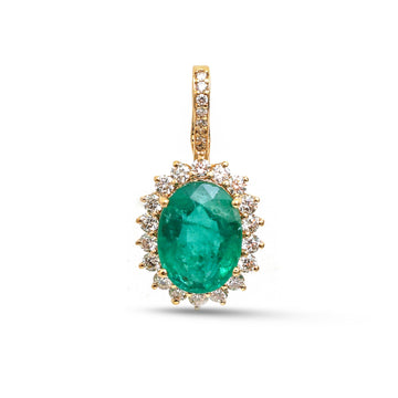JPPD-1537/13927 Emerald Halo Diamond Oval Pendant | 18K