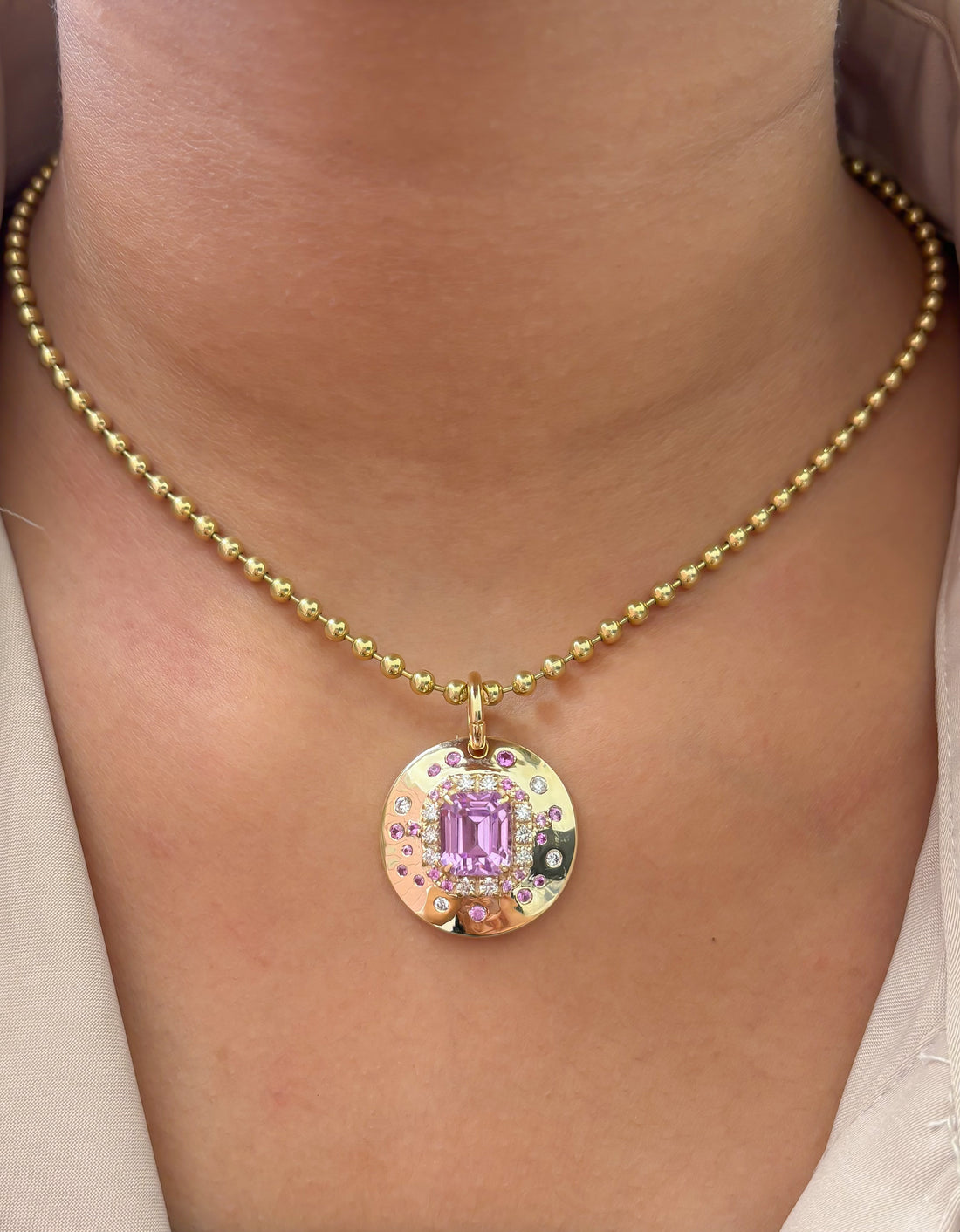 JPPD-1561/14009 Pink Sapphire Kunzite Diamond Pendant | 14K